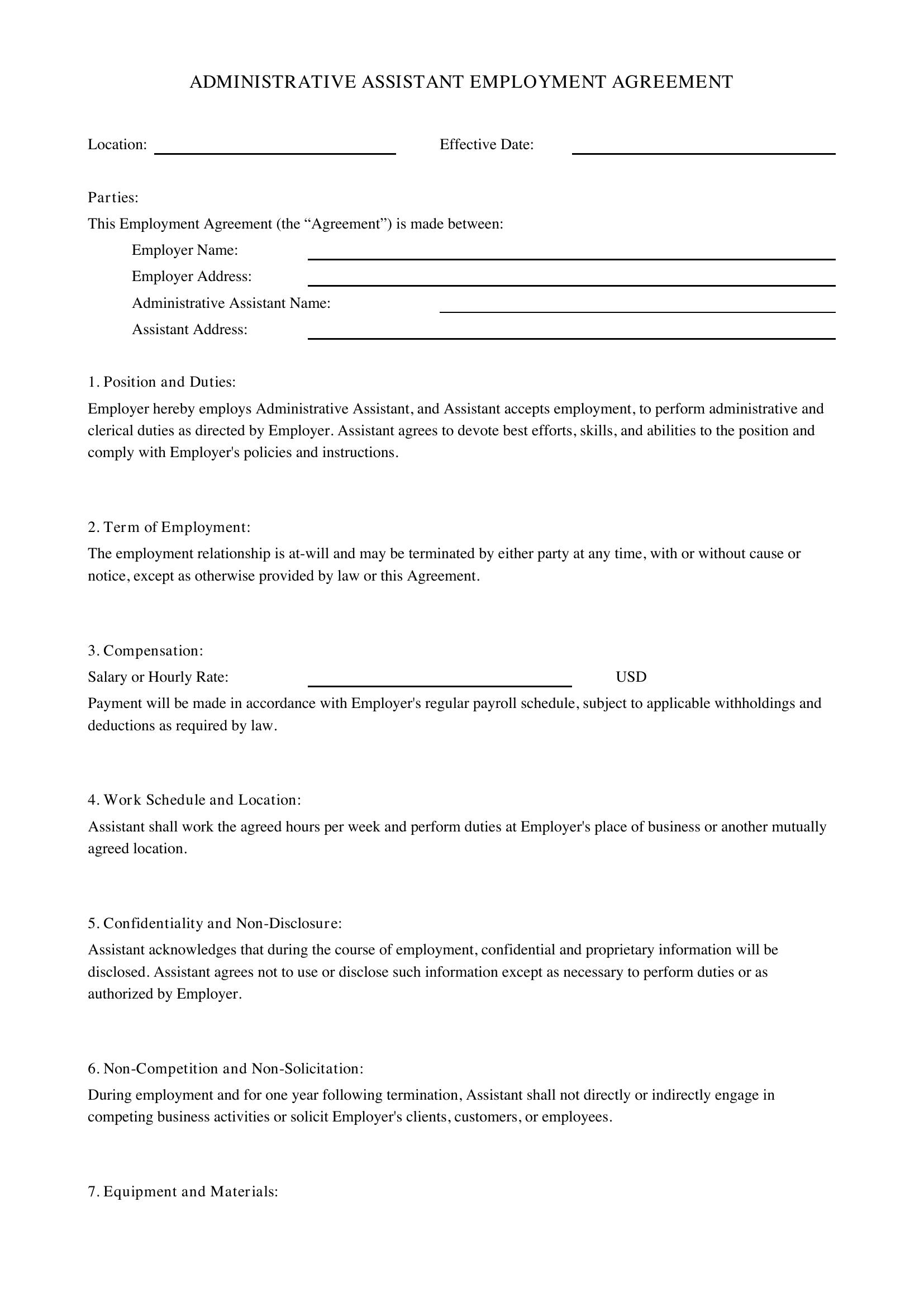 Administrative Assistant Contract Template - US