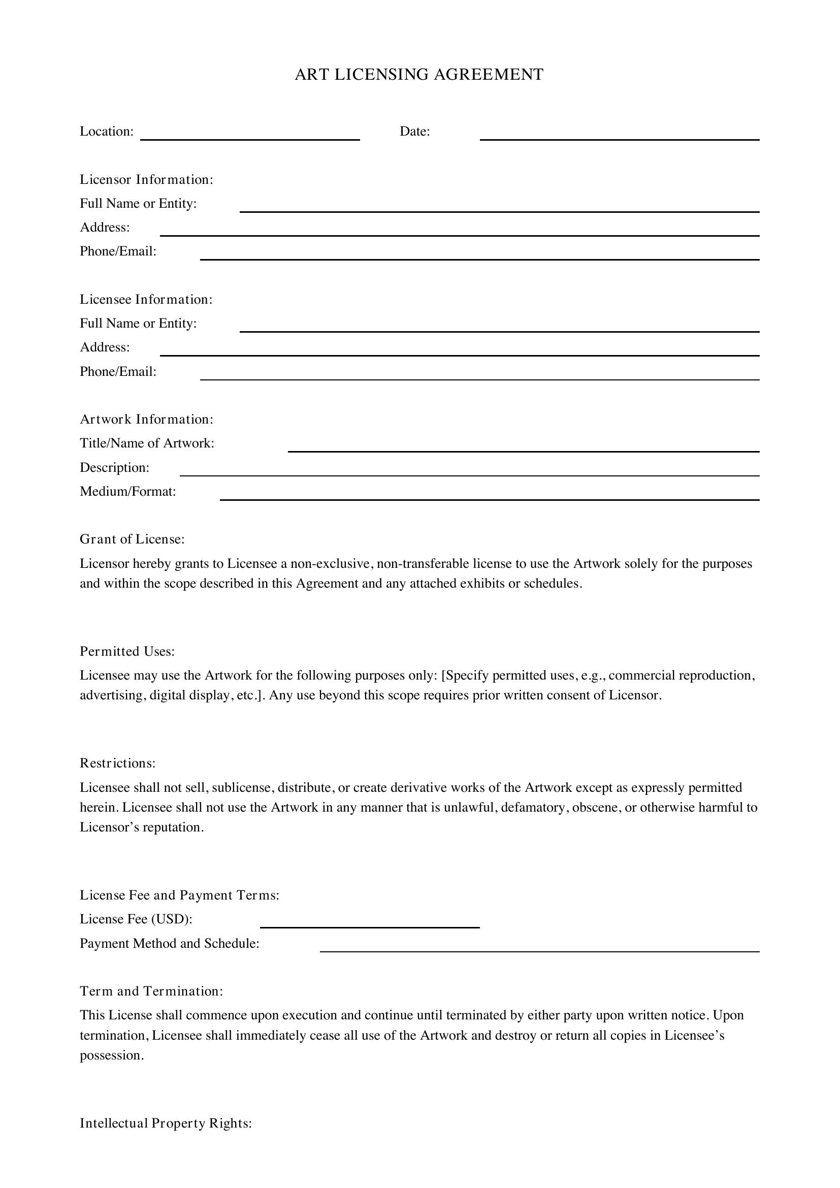 Art Licensing Contract Template - US