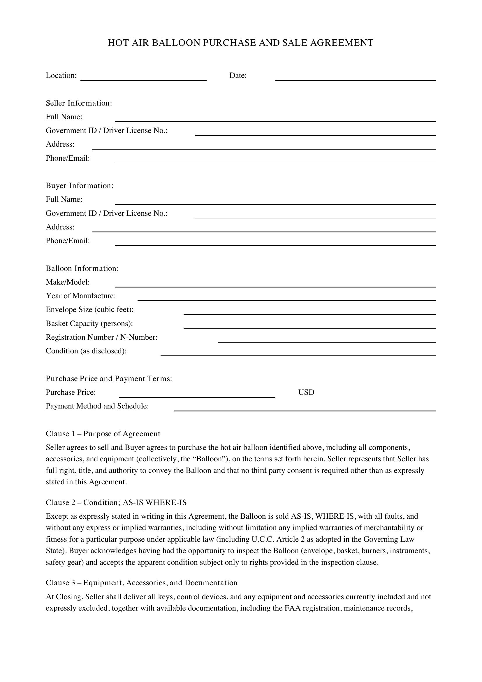 Balloon Contract Template - US