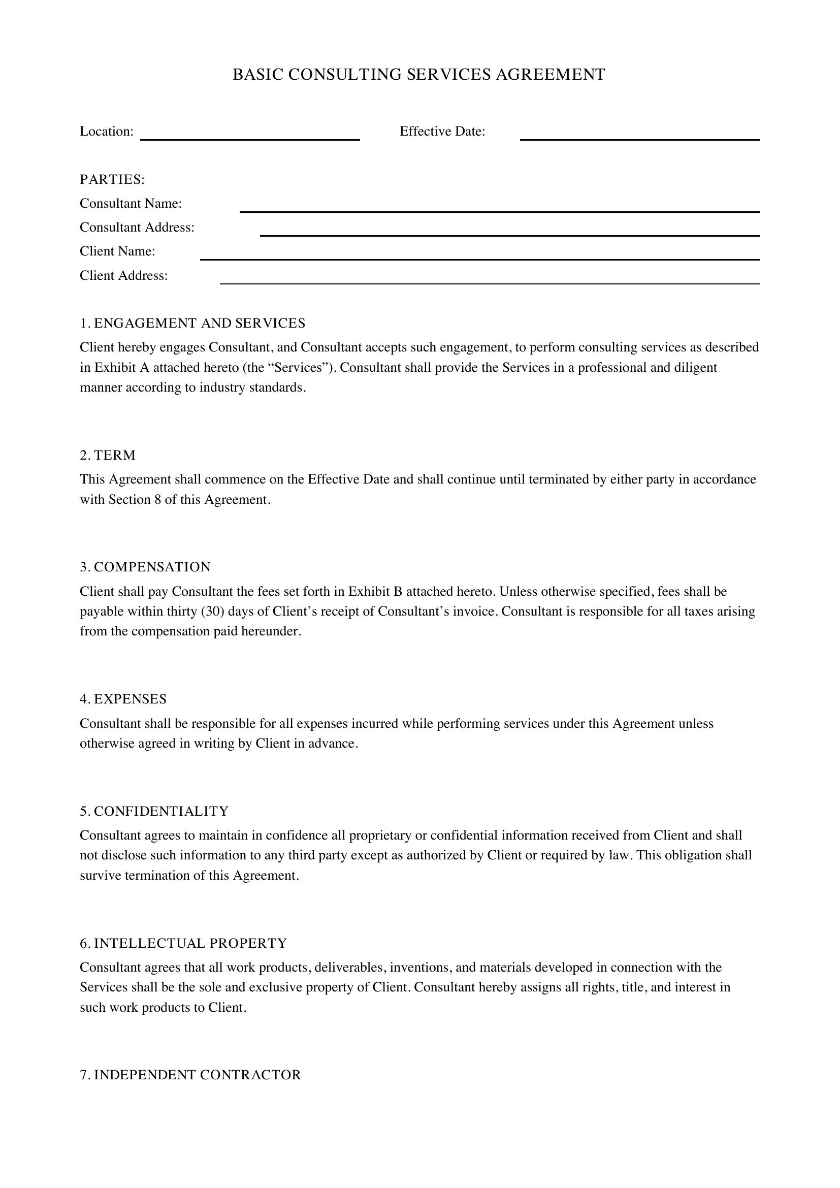 Basic Consulting Contract Template - US