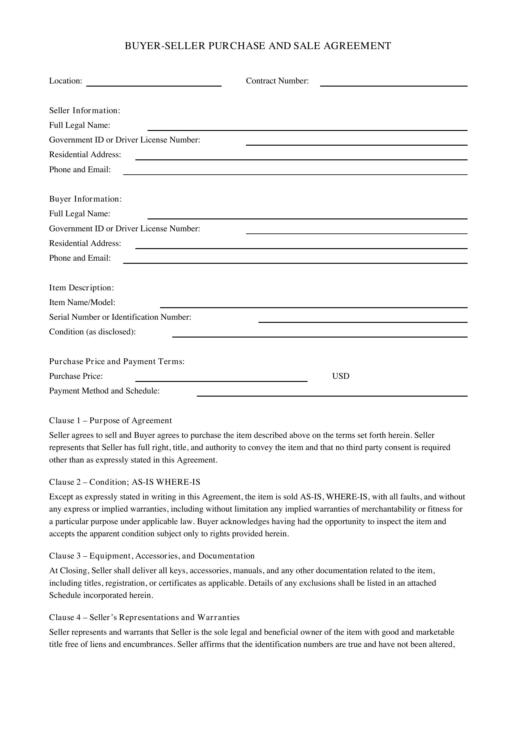 Buyer Seller Contract Template - US