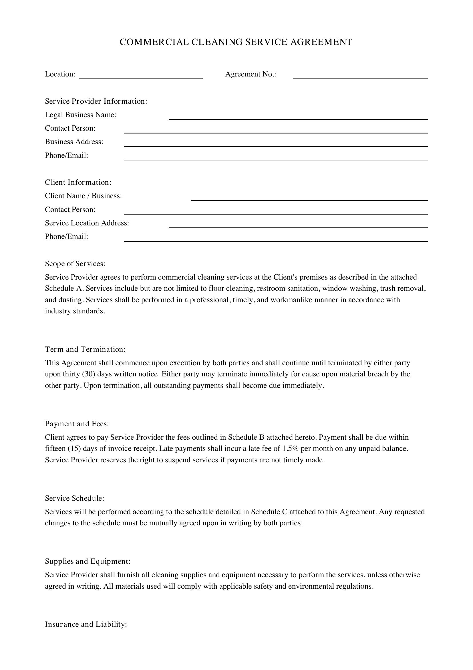 Commercial Cleaning Service Contract Template - US