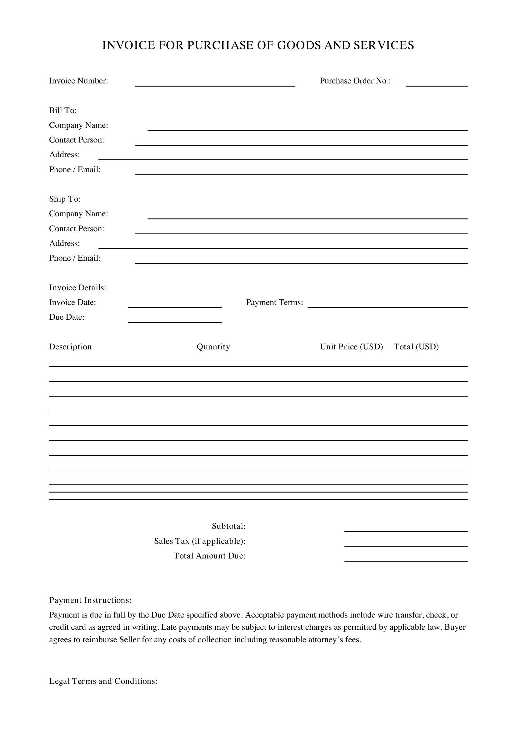 Contract Invoice Template - US