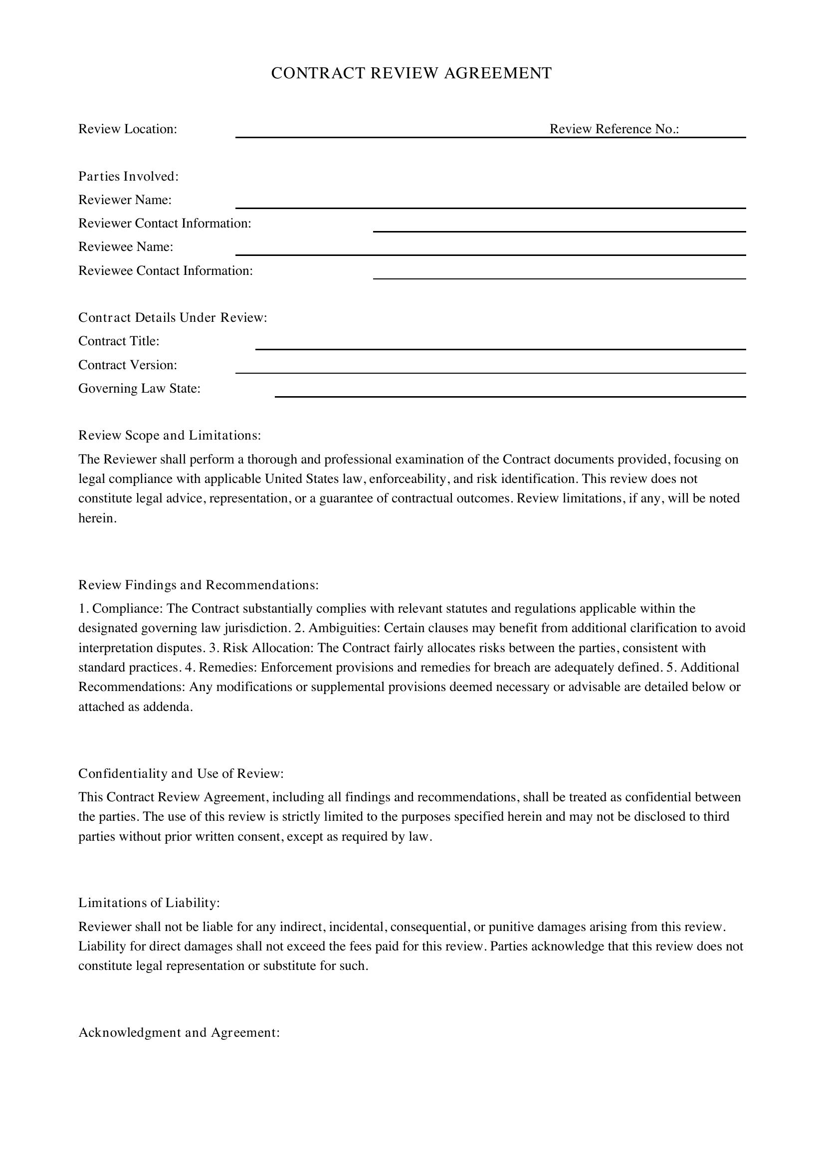 Contract Review Template - US