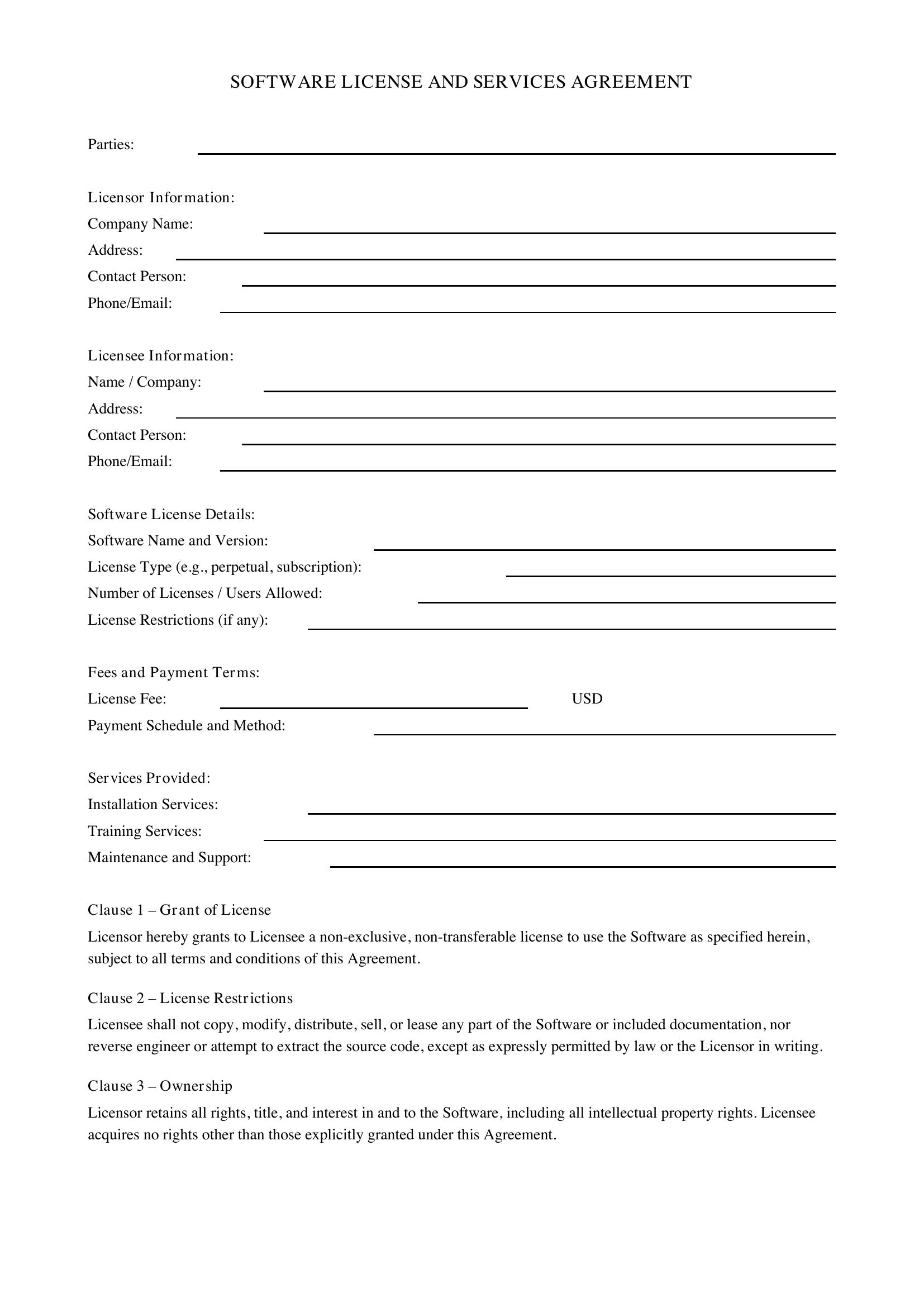 Contract Software Template - US