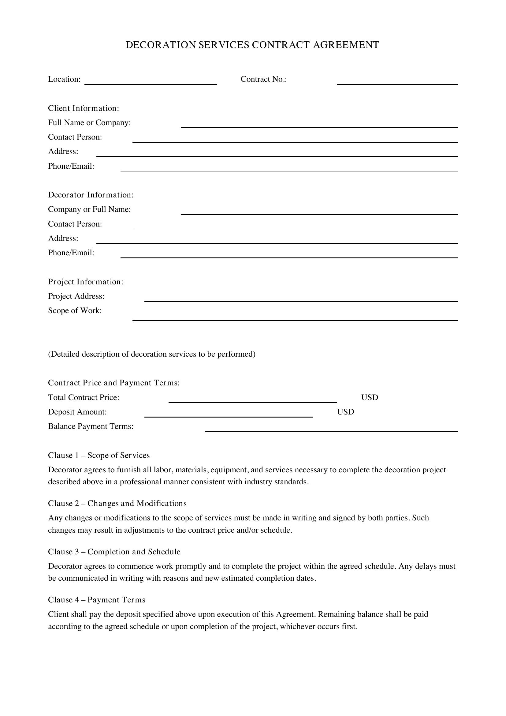 Decorating Contract Template - US