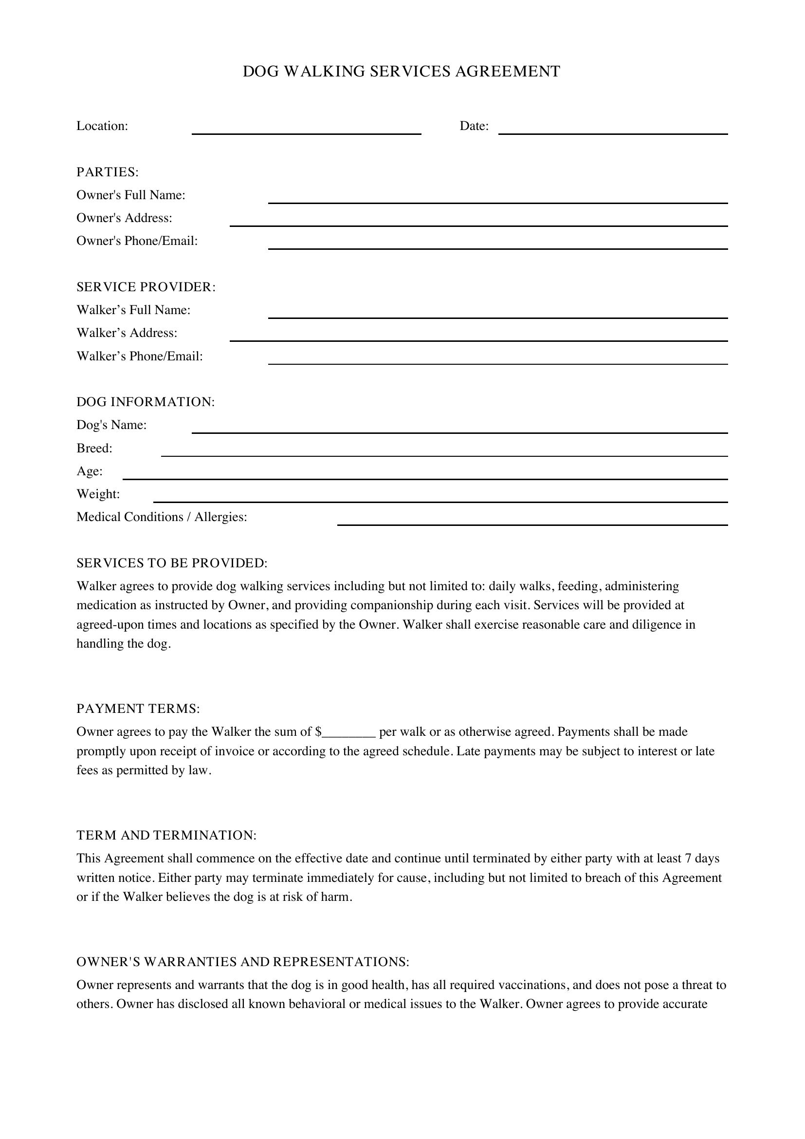 Dog Walking Contract Template - US