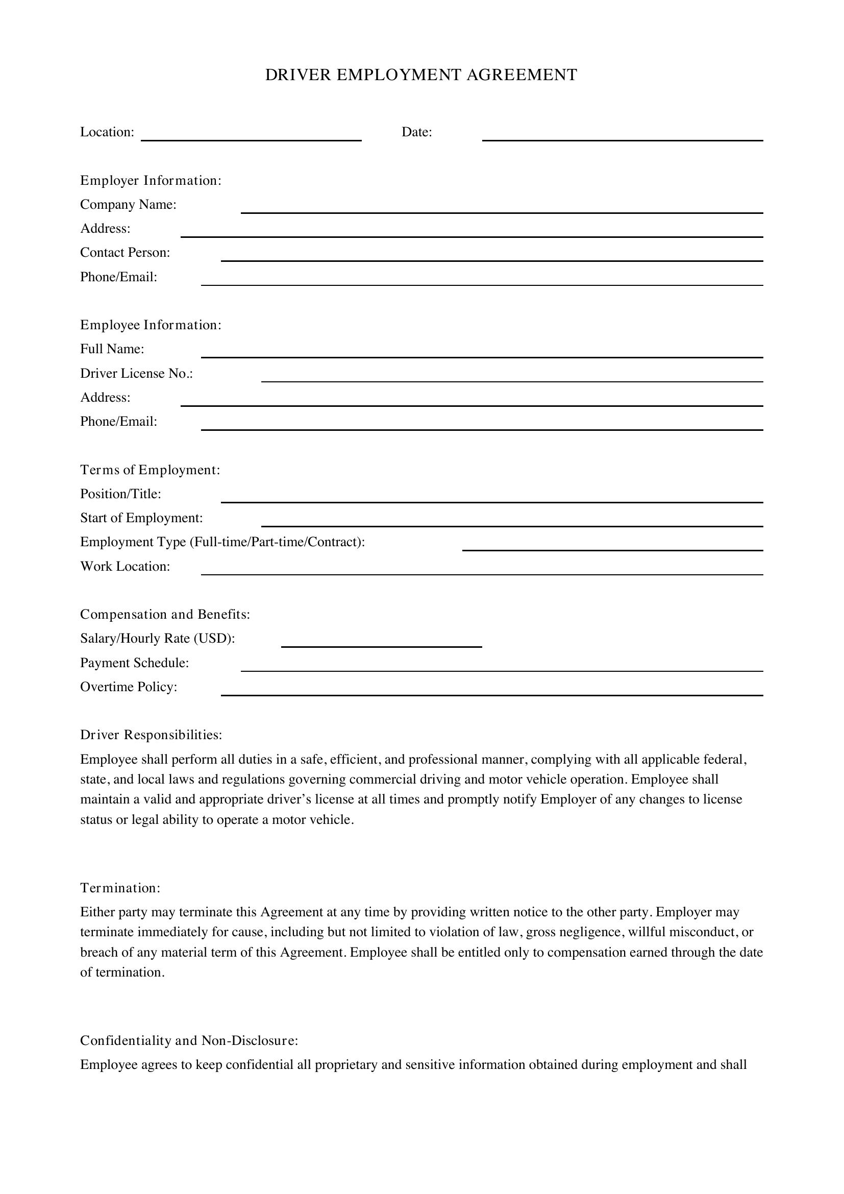 Driver Contract Template - US