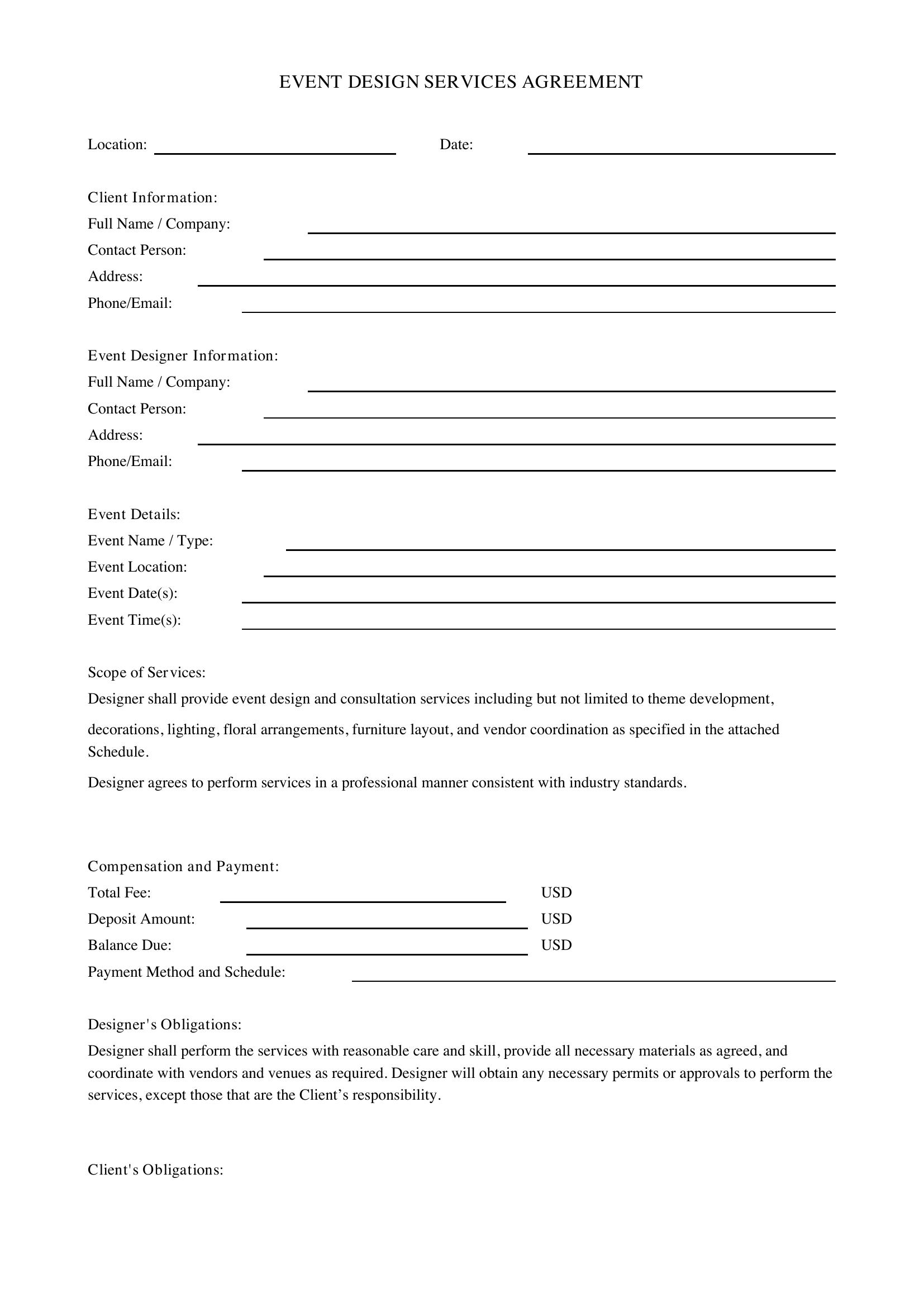 Event Design Contract Template - US