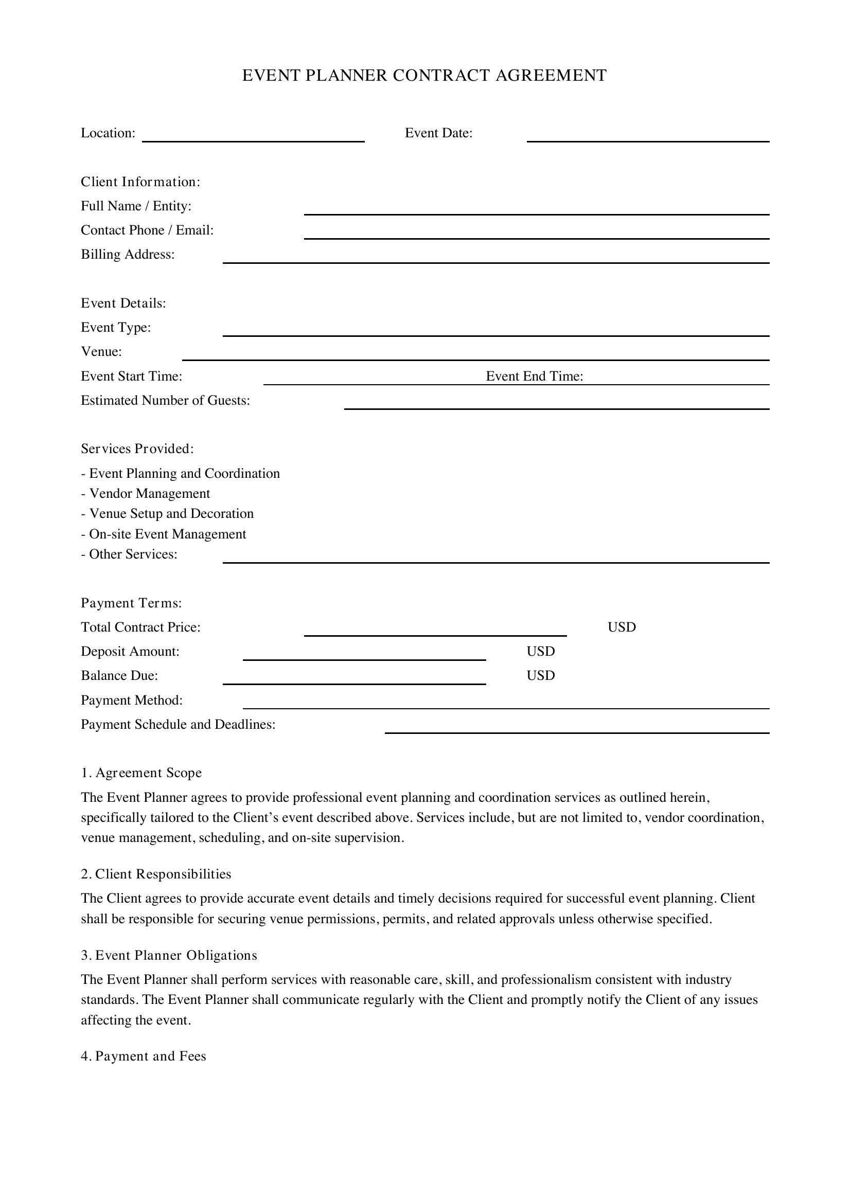 Event Planner Contract Template - US