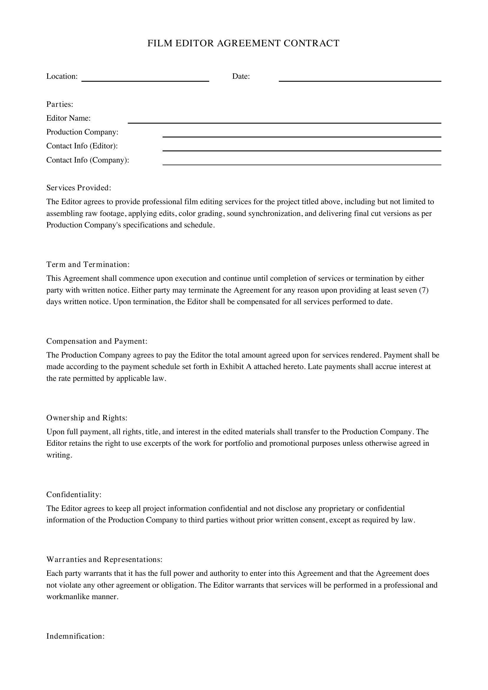 Film Editor Contract Template - US
