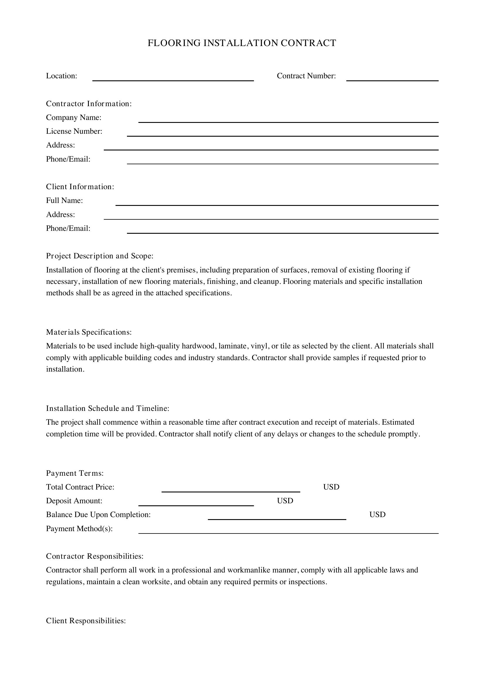 Flooring Installation Flooring Contract Template - US