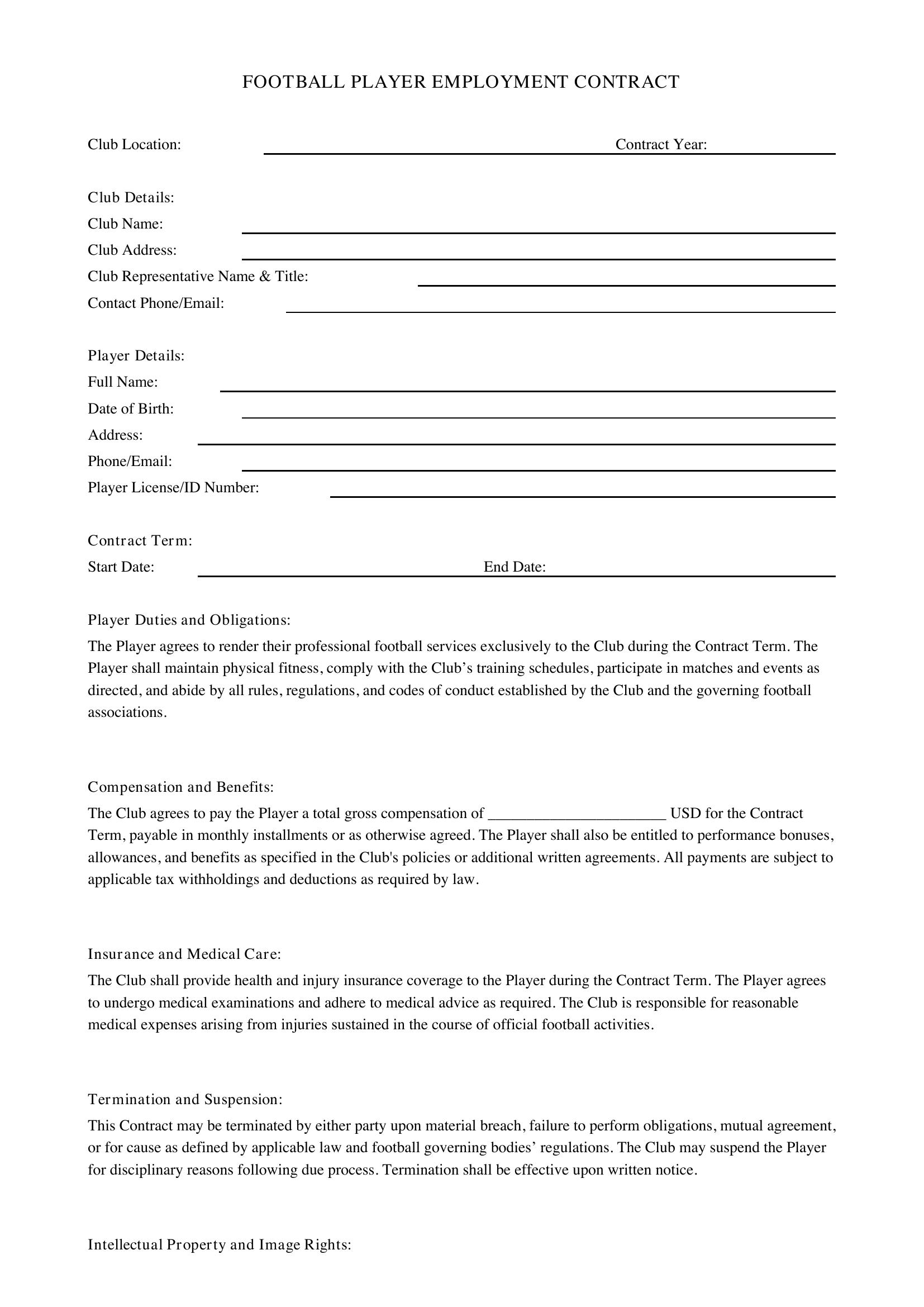 Football Contract Template - US