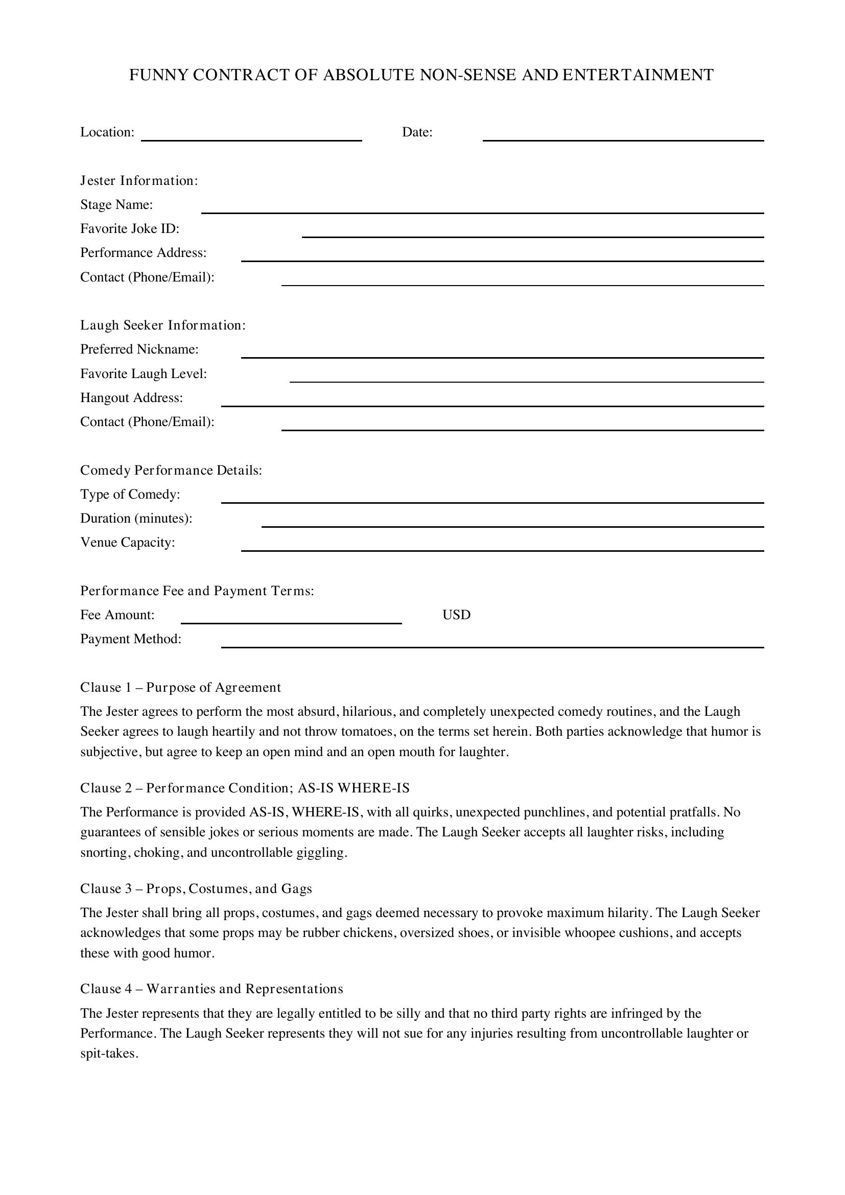 Funny Contract Template - US