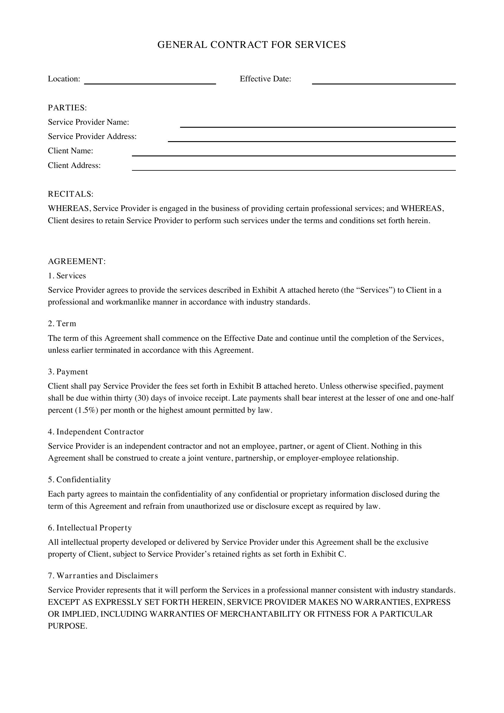 General Contract For Services Template - US