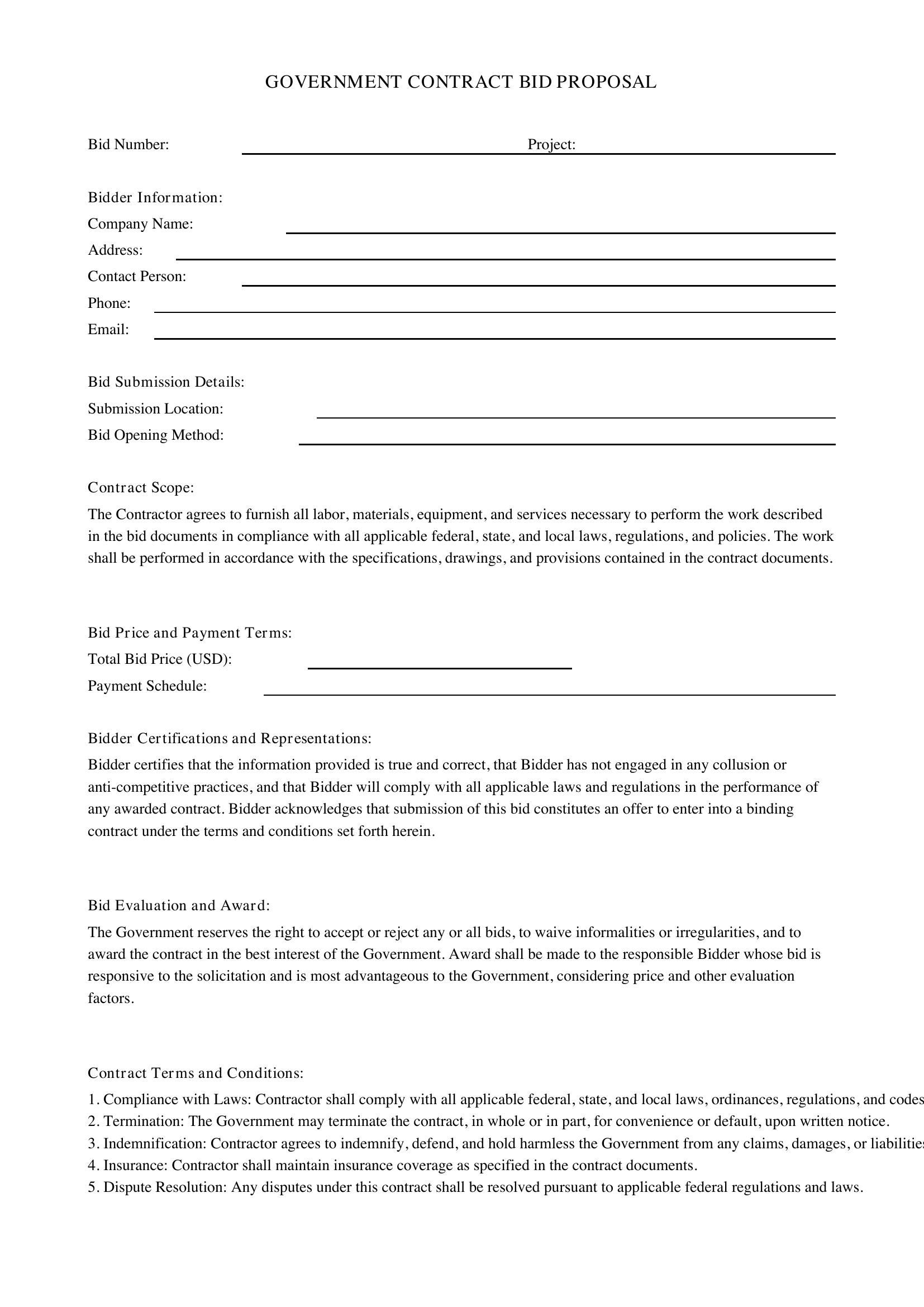 Government Contract Bid Template - US