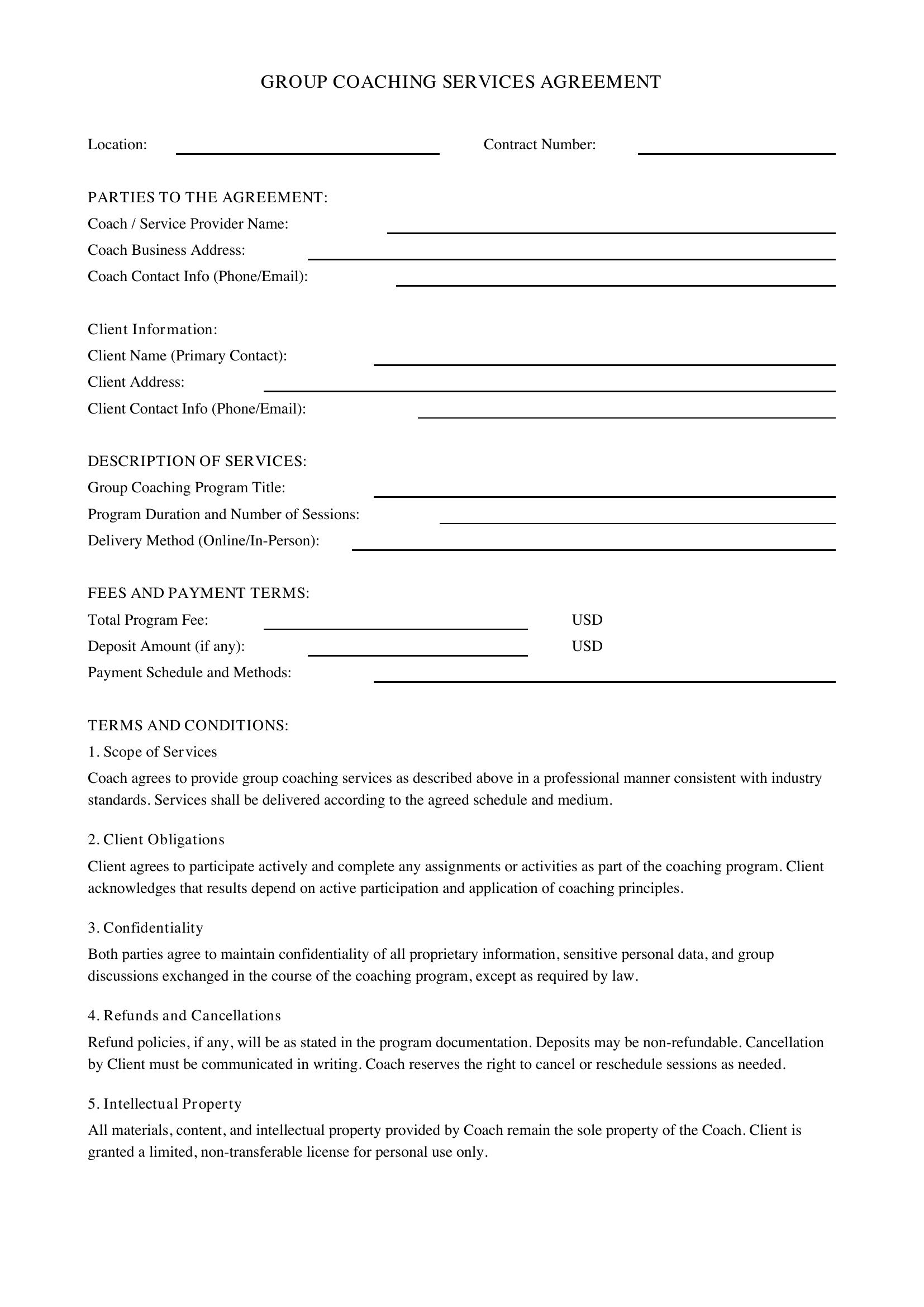 Group Coaching Contract Template - US
