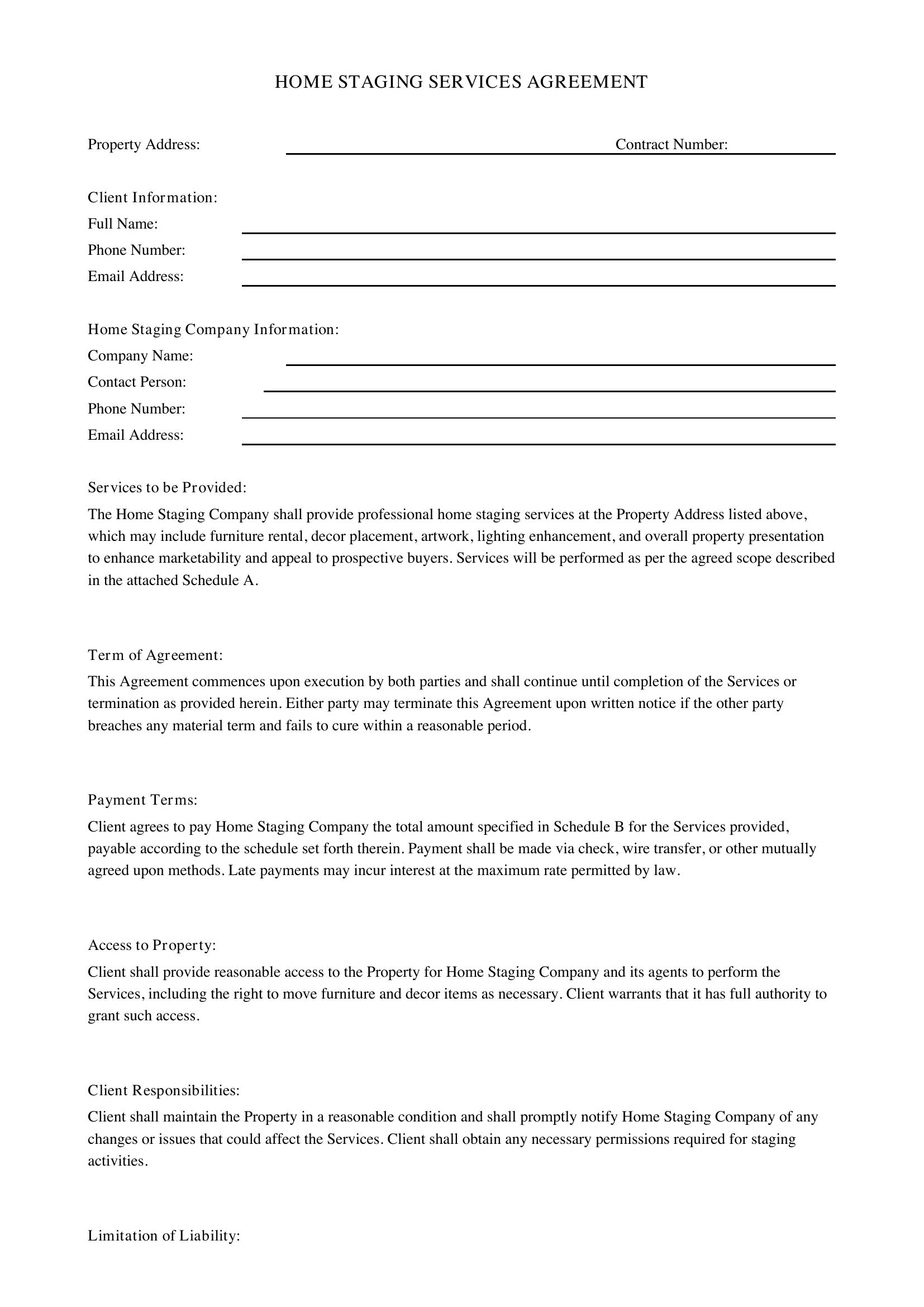 Home Staging Contract Template - US