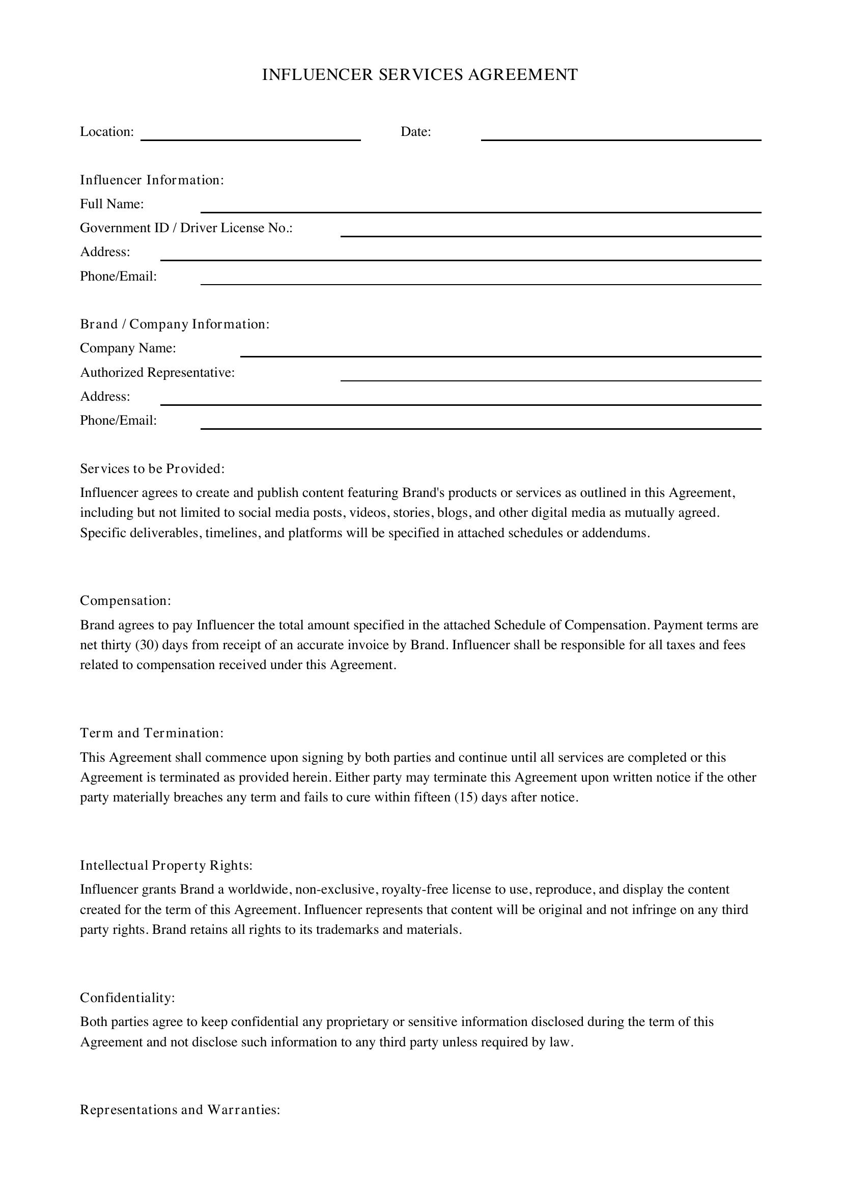 Influencer Contract Template - US