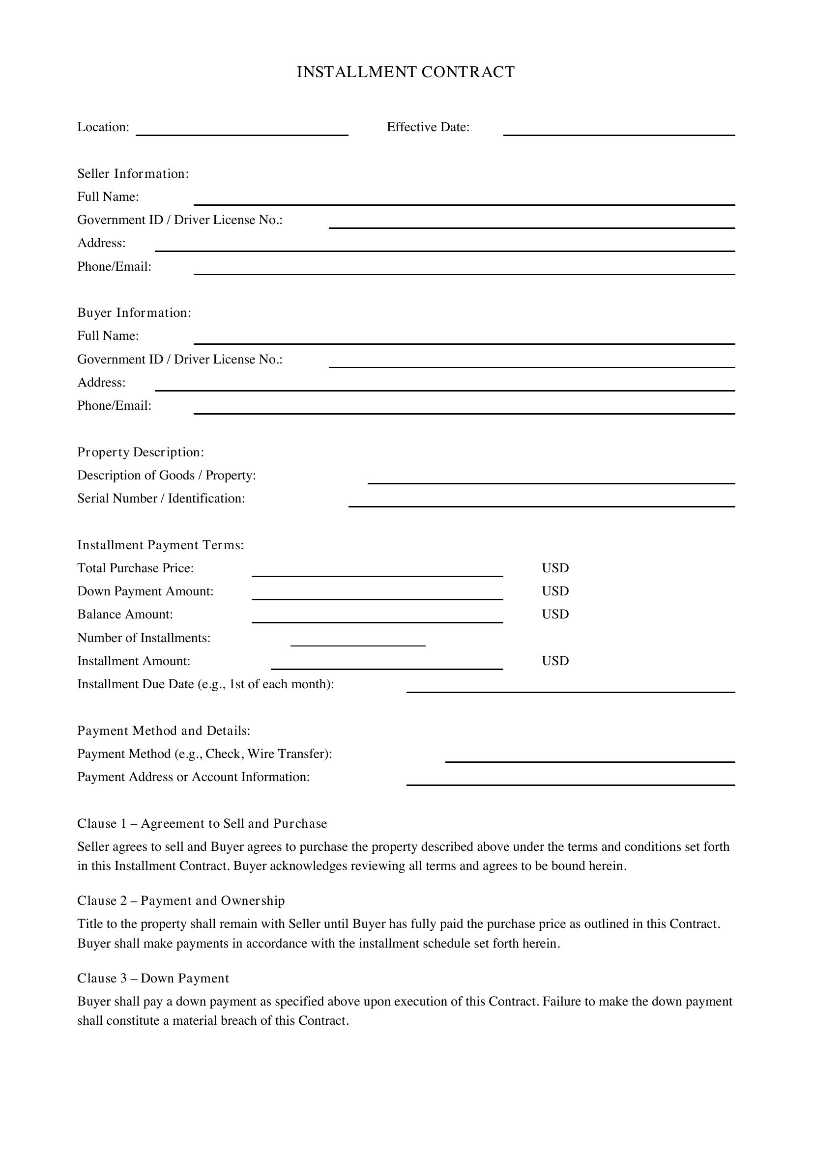 Installment Contract Template - US