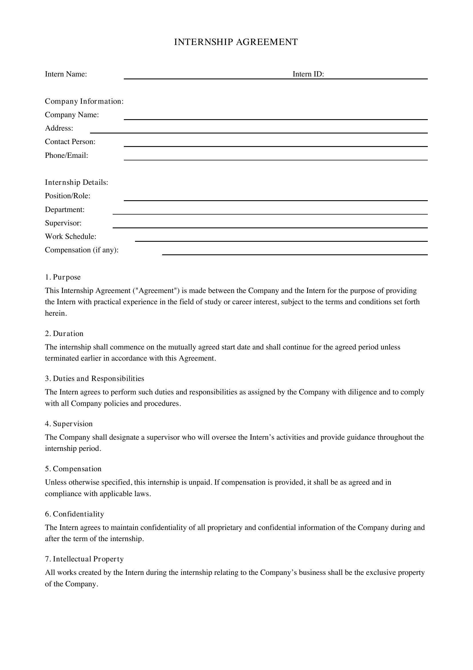 Intern Contract Template - US