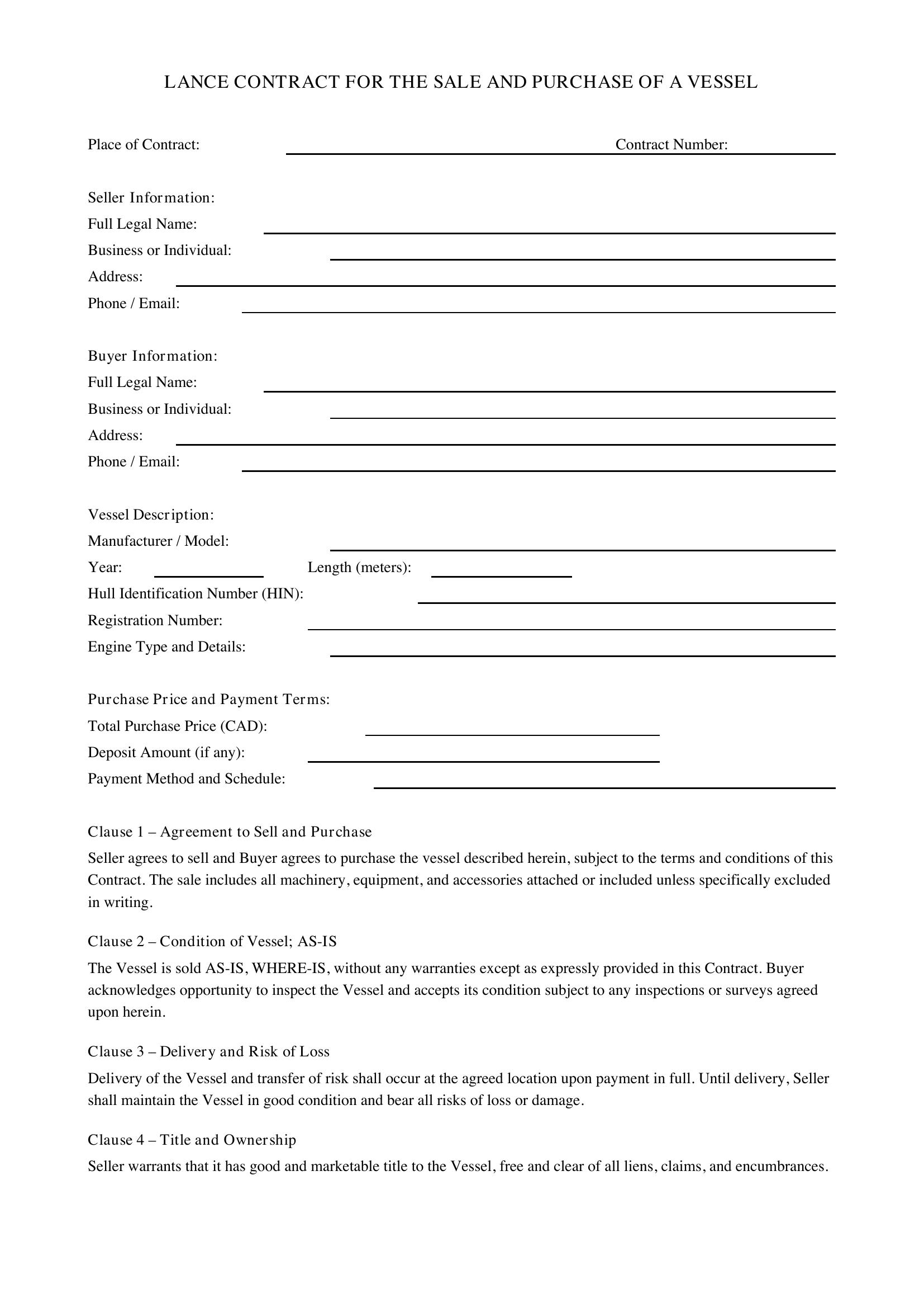 Lance Contract Canada Template - US