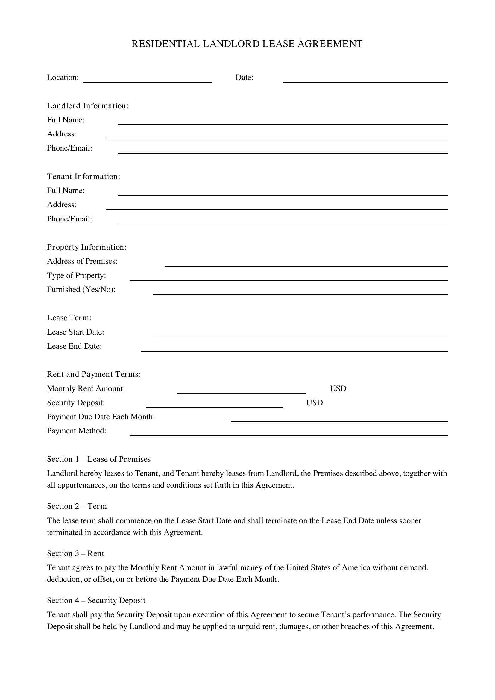 Landlord Contract Template - US
