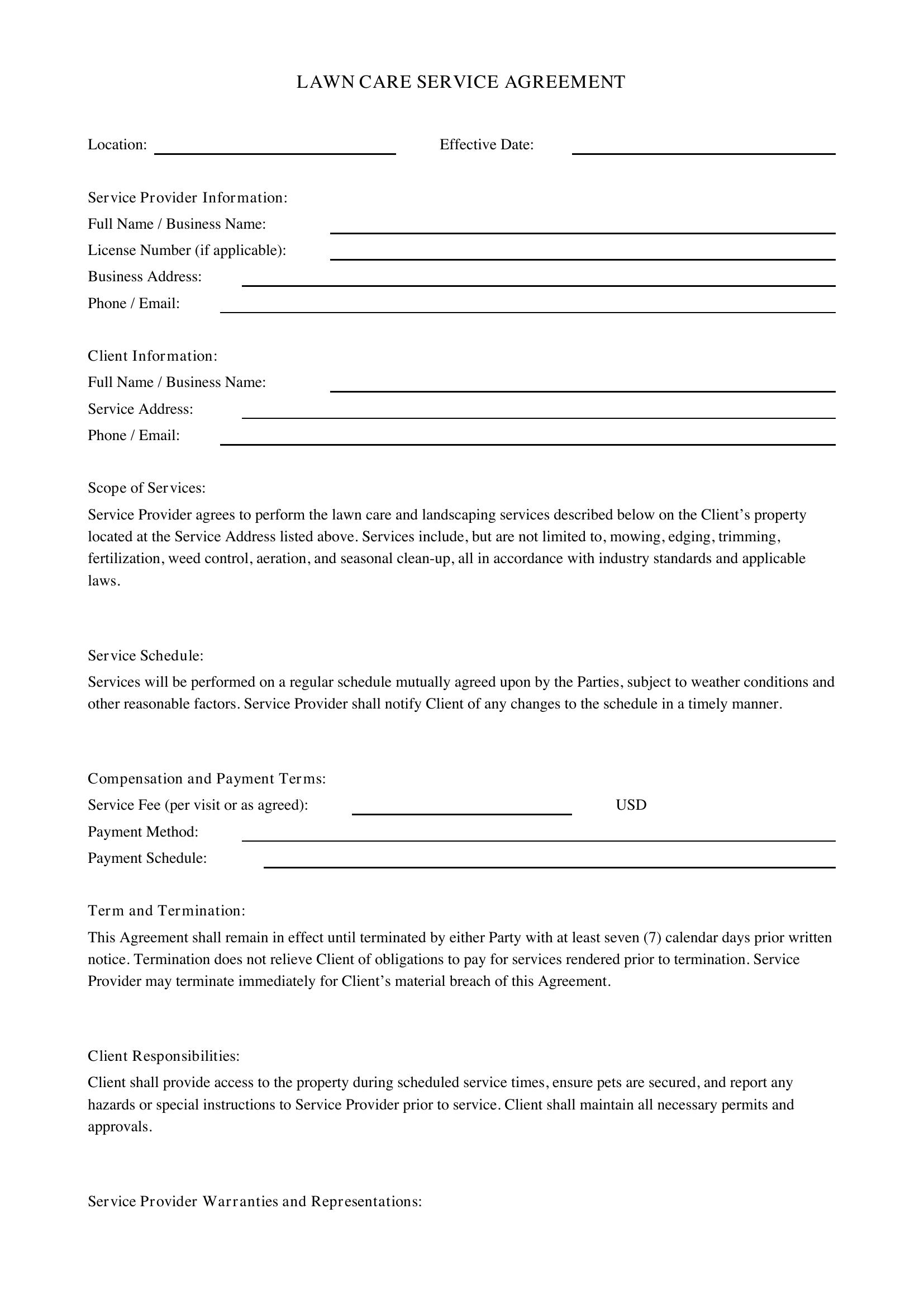 Lawn Care Service Contract Template - US