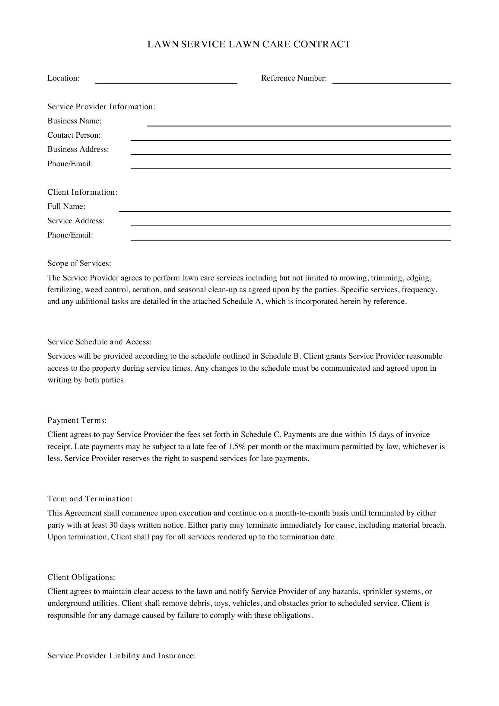 Lawn Service Lawn Care Contract Template - US