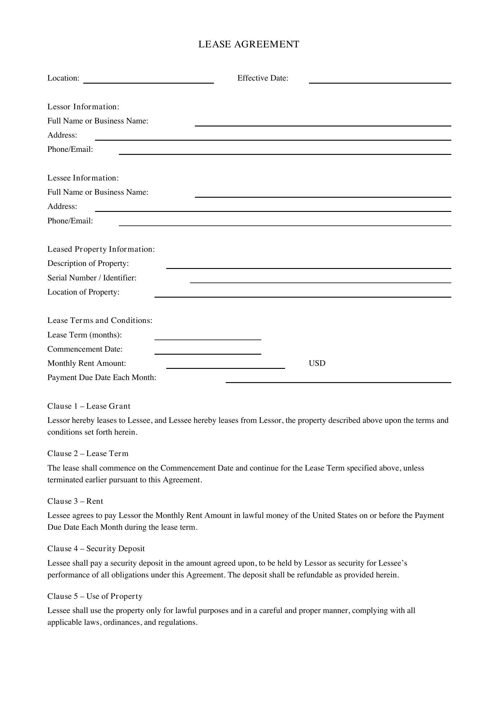 Leasing Contract Template - US