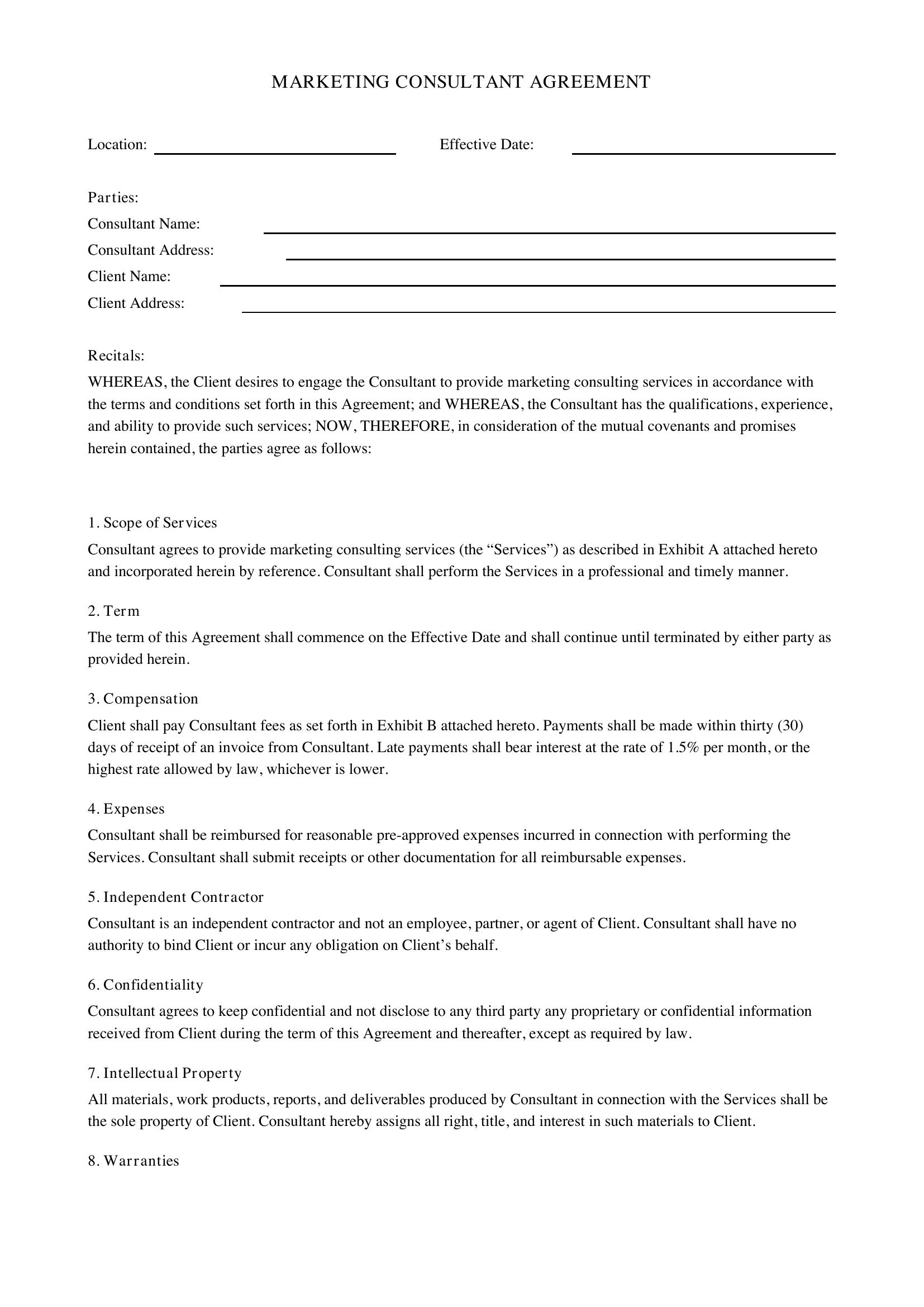 Marketing Consultant Contract Template - US