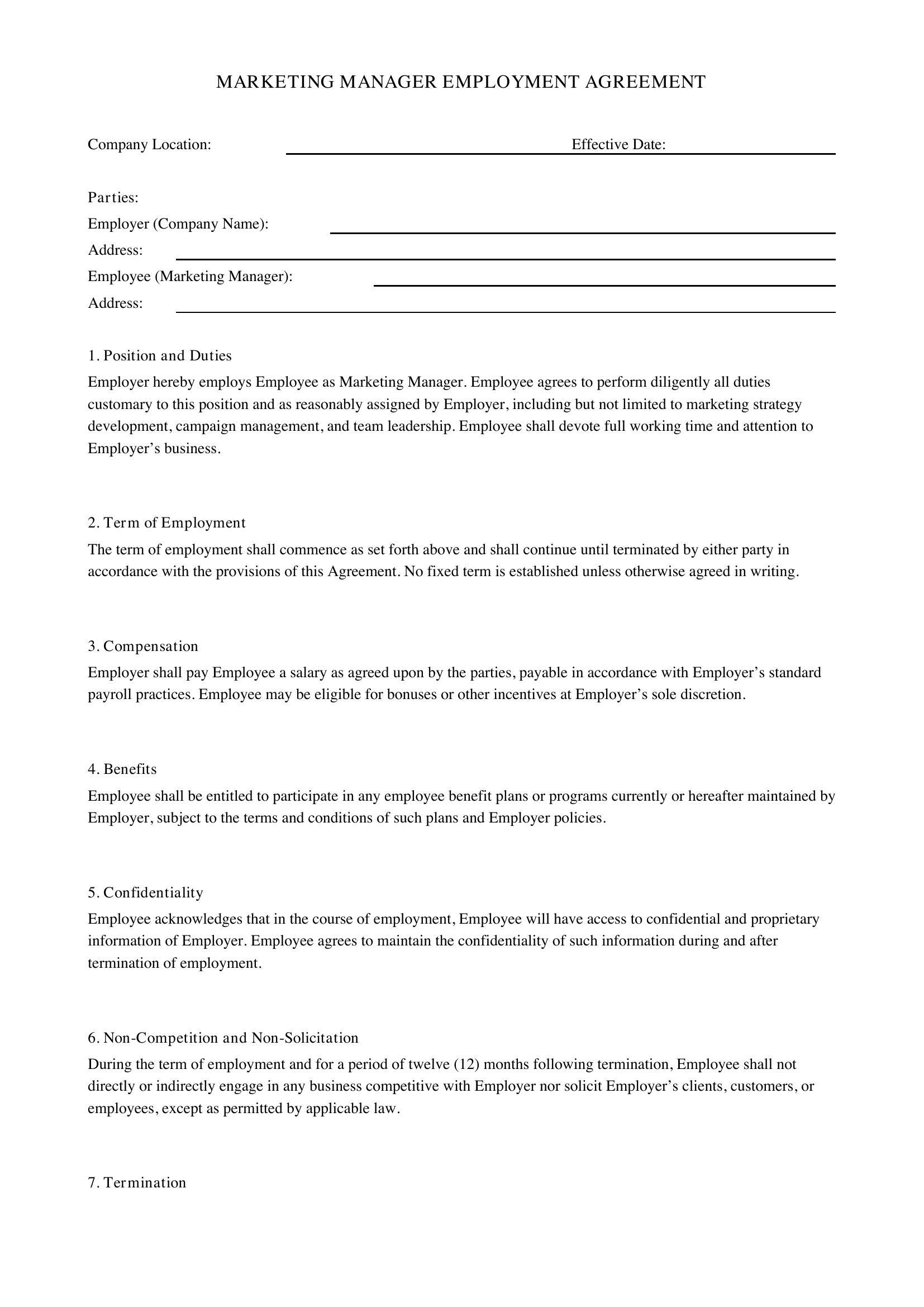 Marketing Manager Contract Template - US