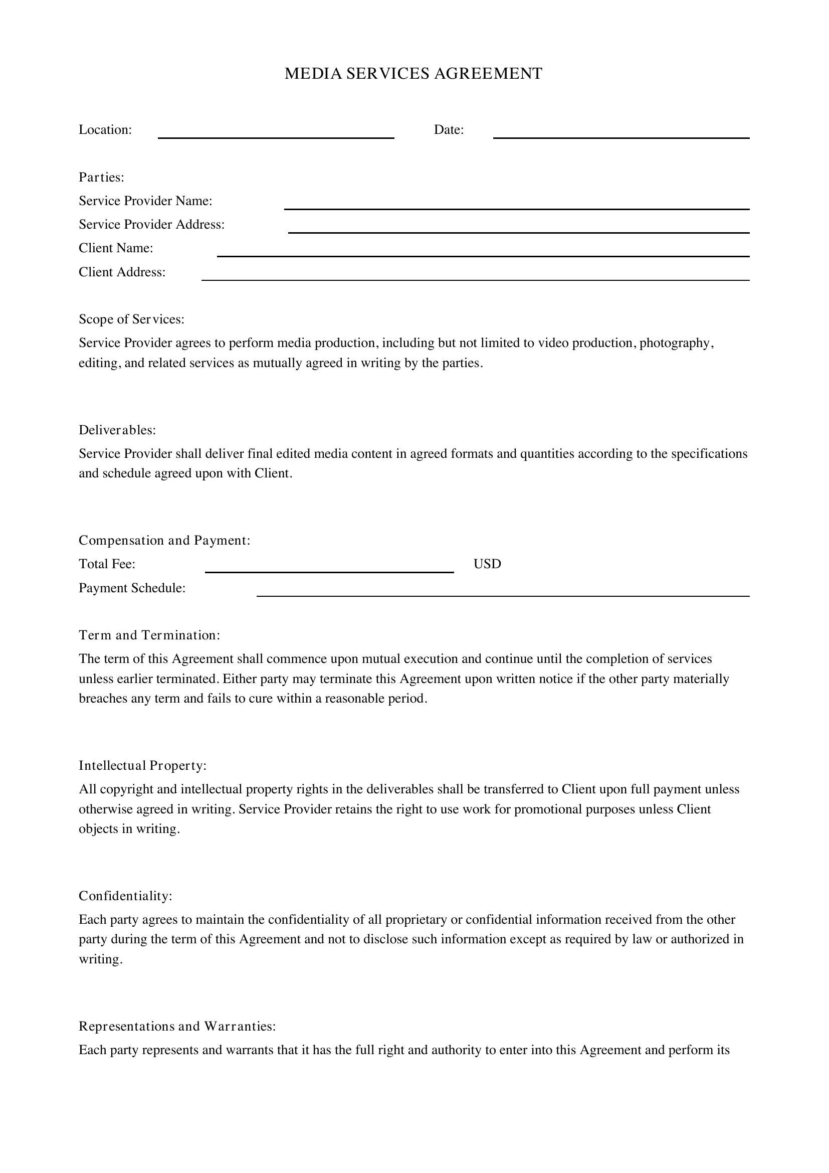 Media Contract Template - US