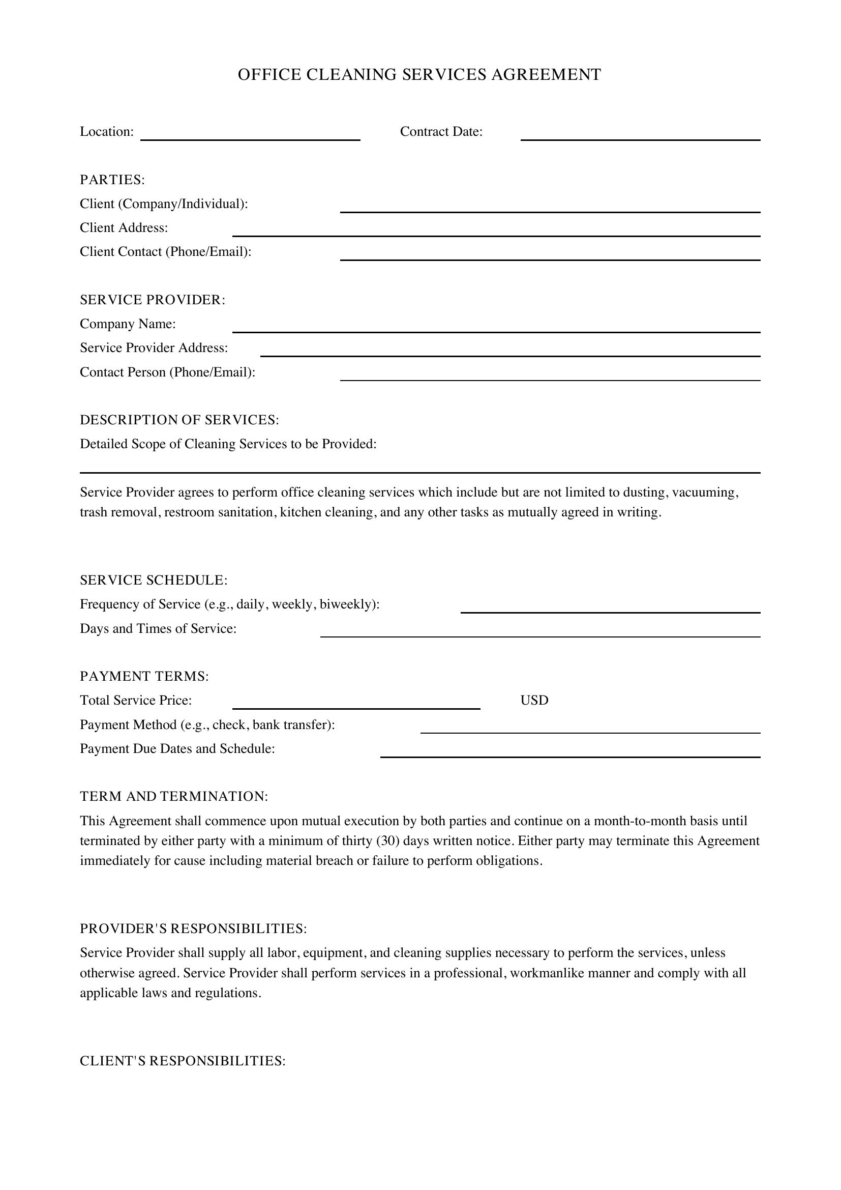 Office Cleaning Contract Template - US