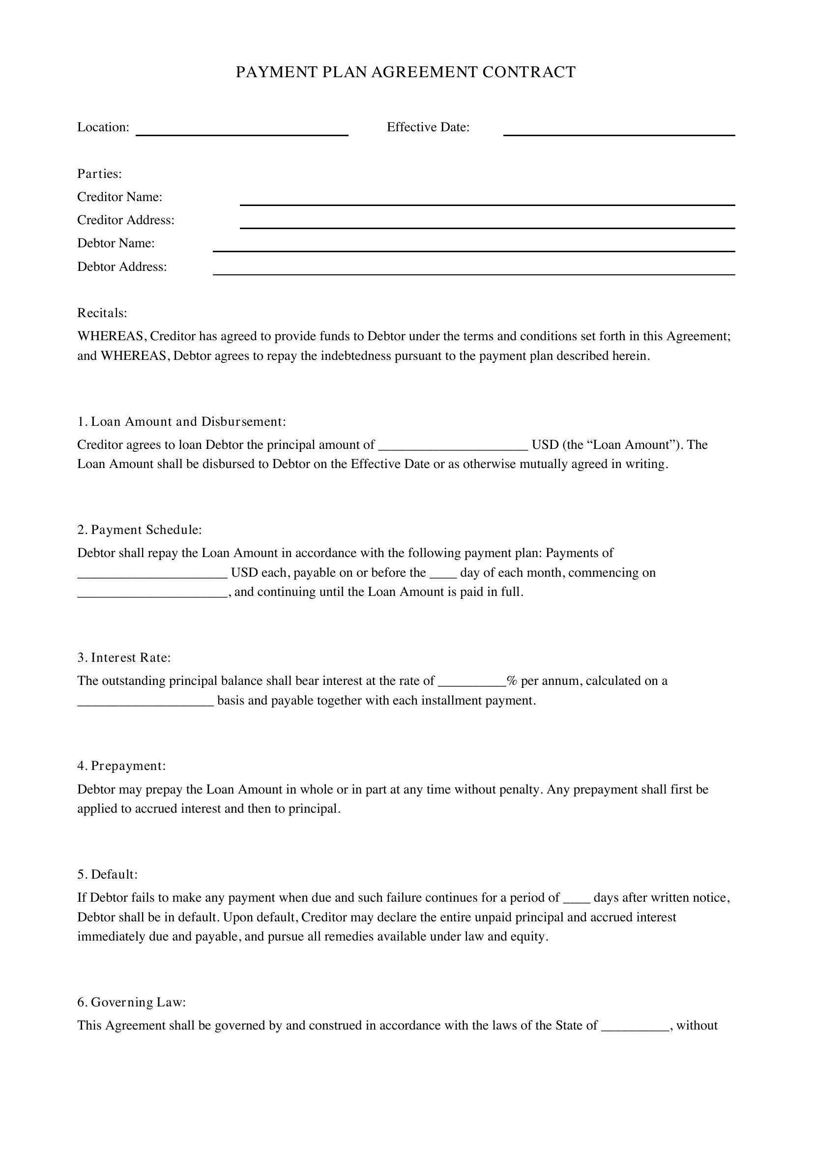 Payment Plan Contract Template - US