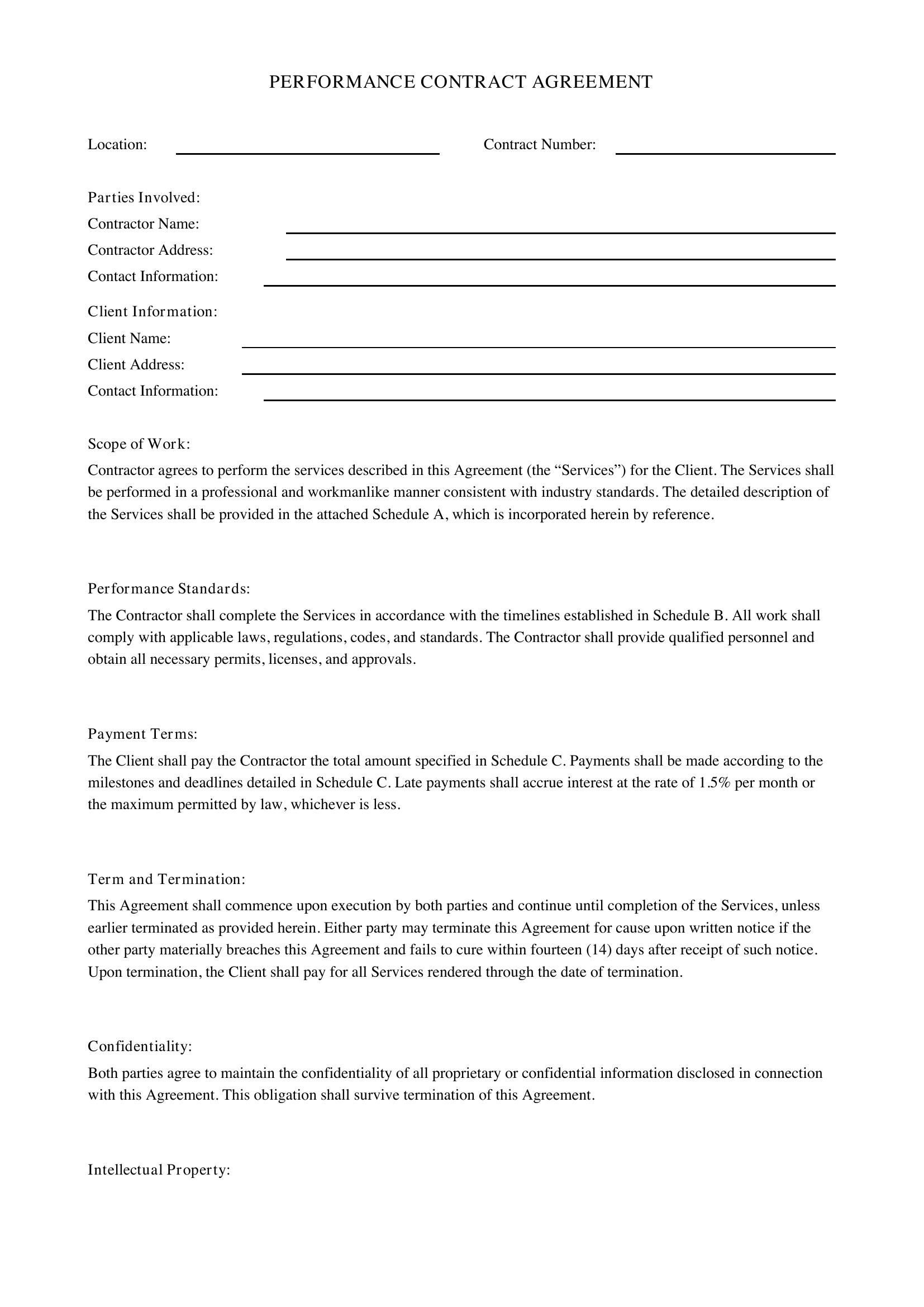 Performance Contract Template - US