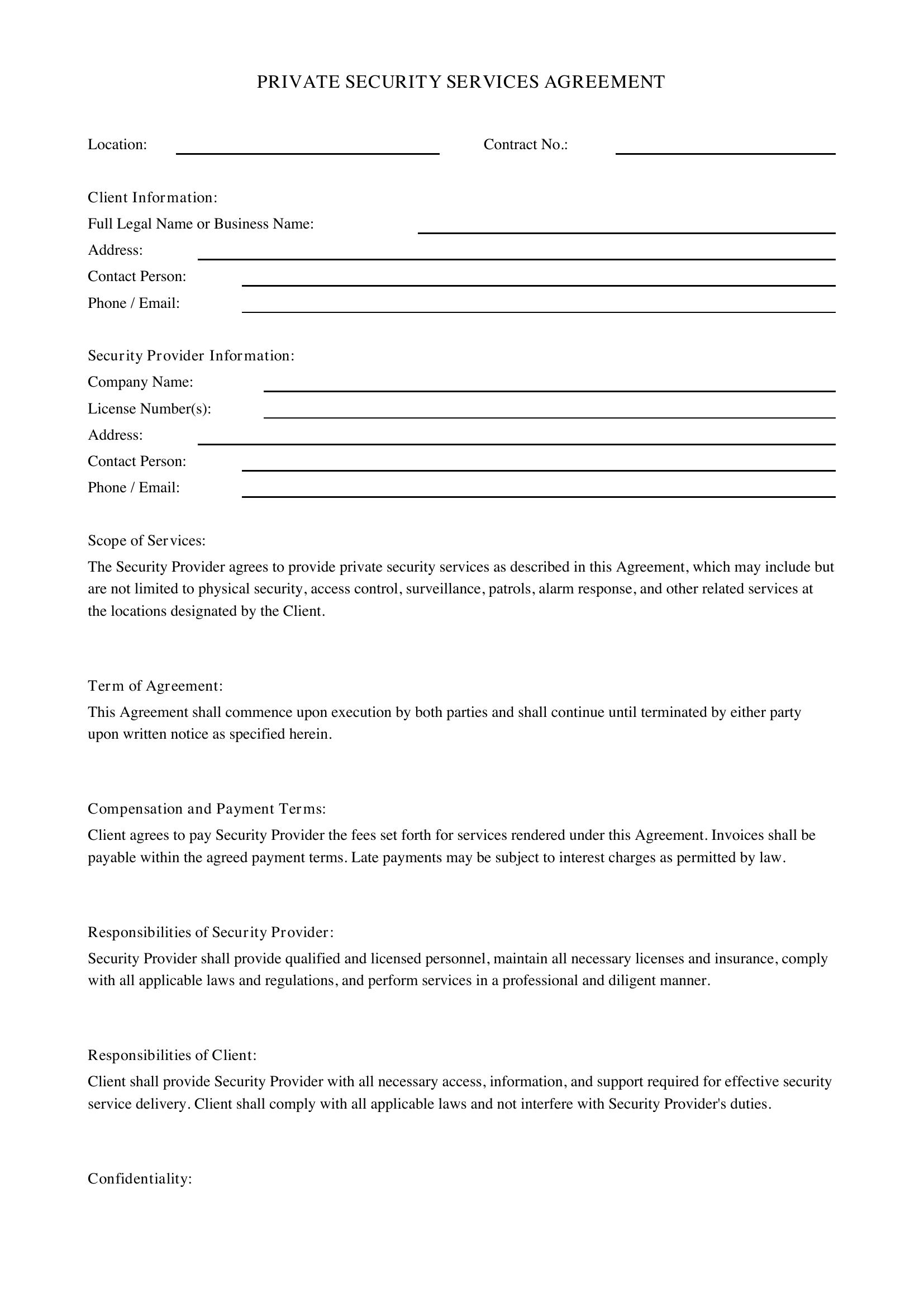 Private Security Contract Template - US