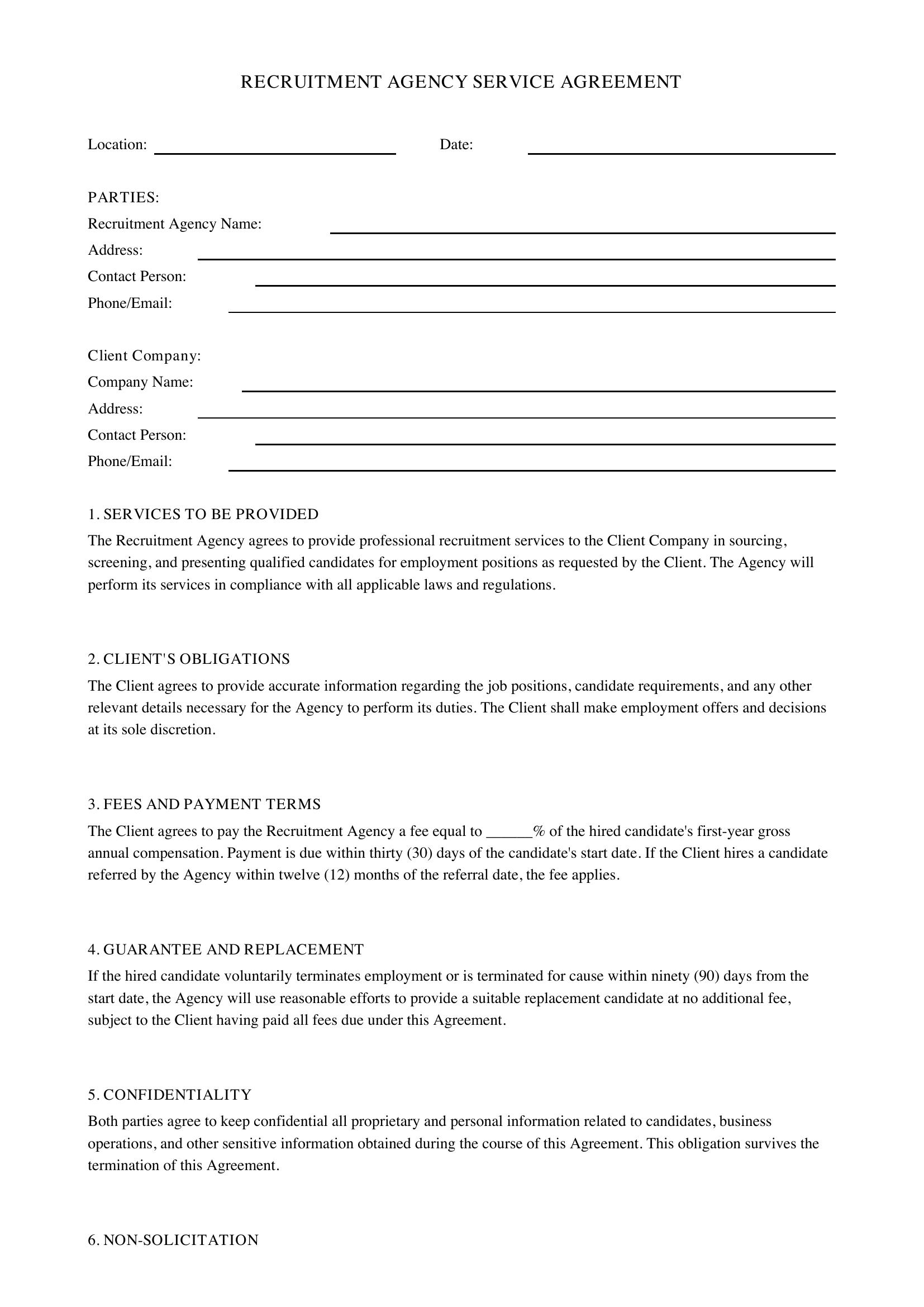 Recruitment Agency Contract Template - US