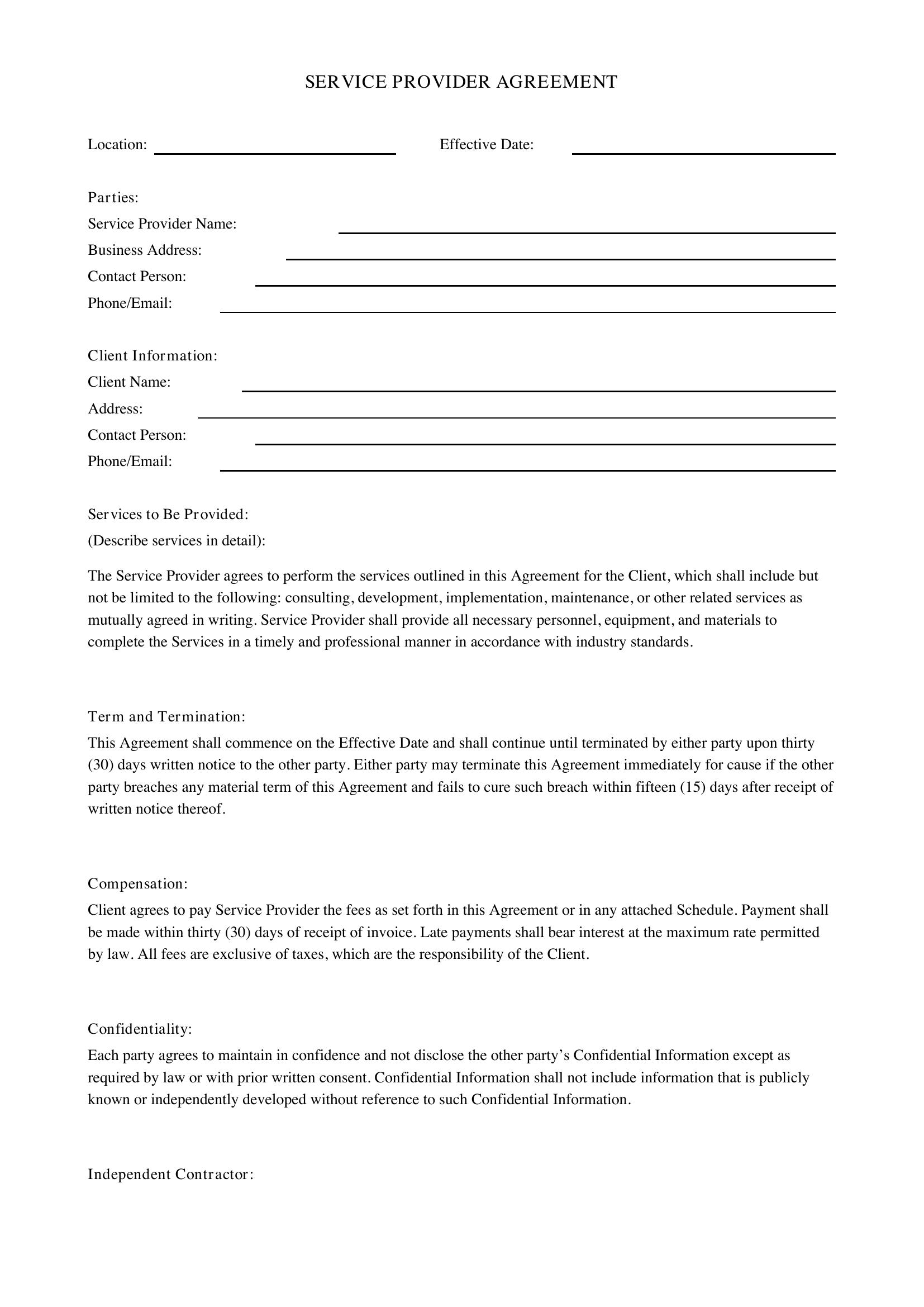 Service Provider Contract Template - US