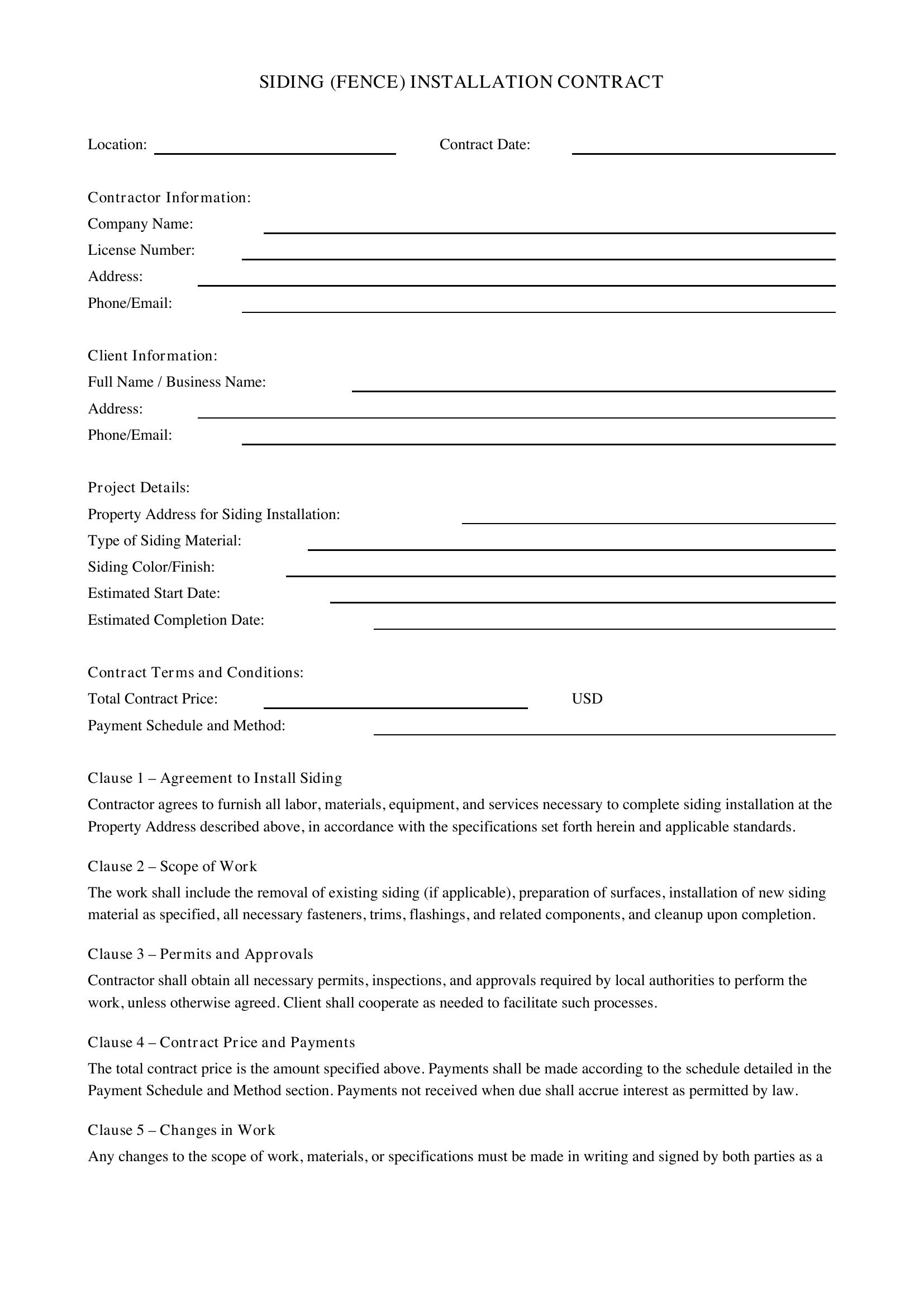 Siding Contract Template - US