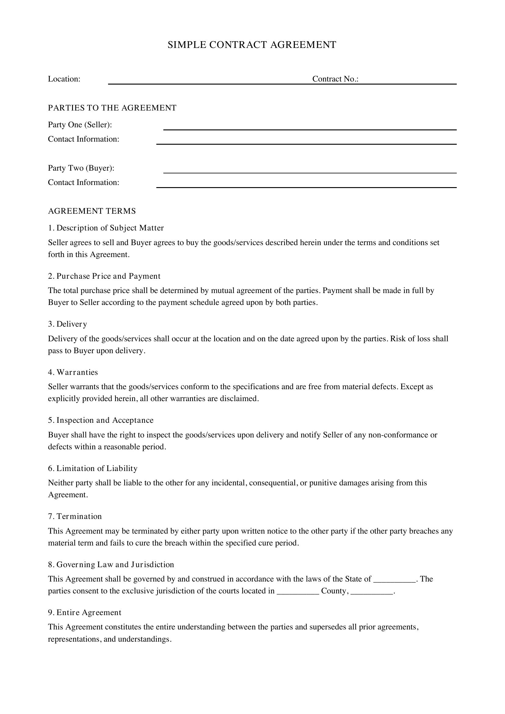 Simple Contract Template - US