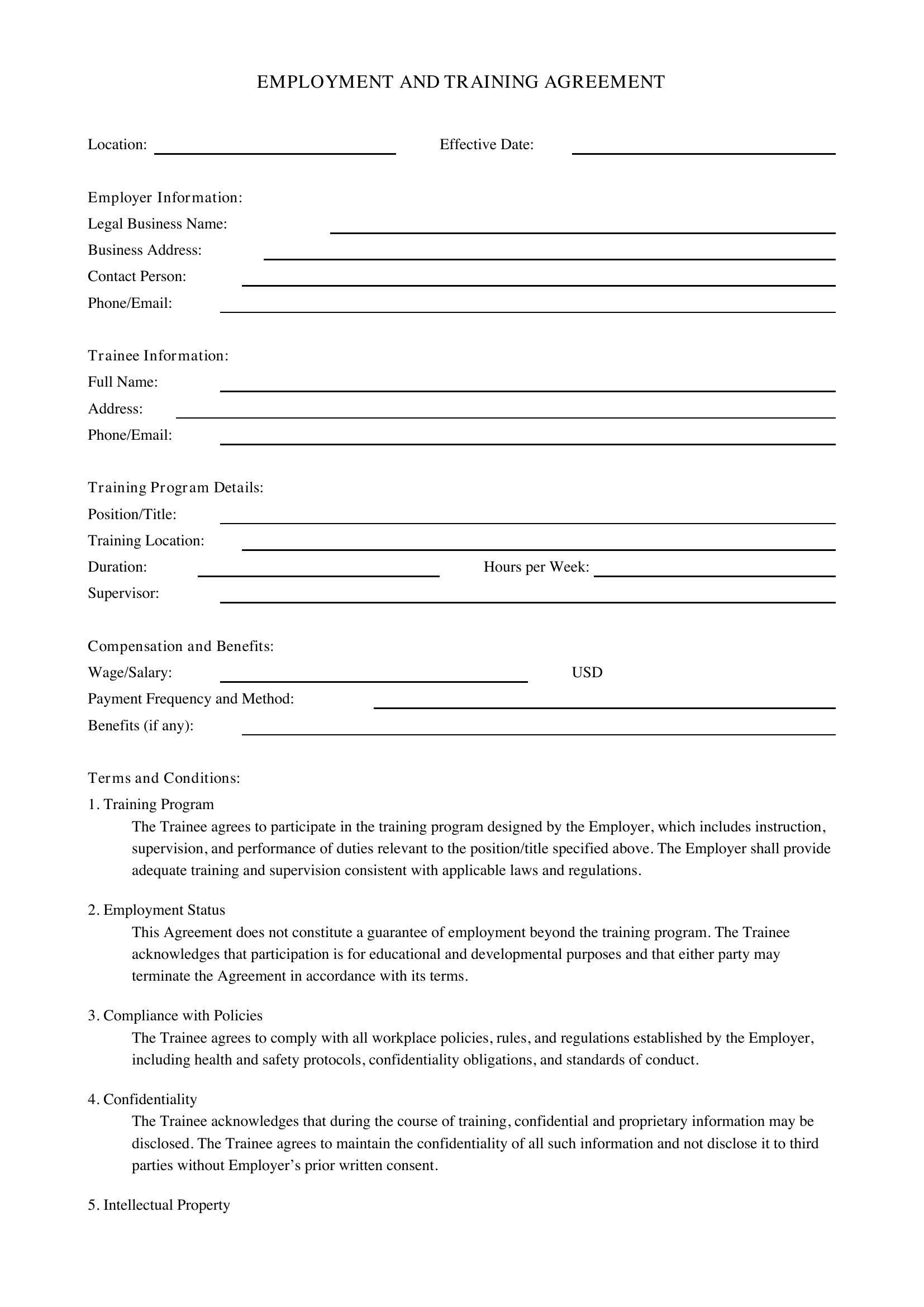 Training Contract Template - US