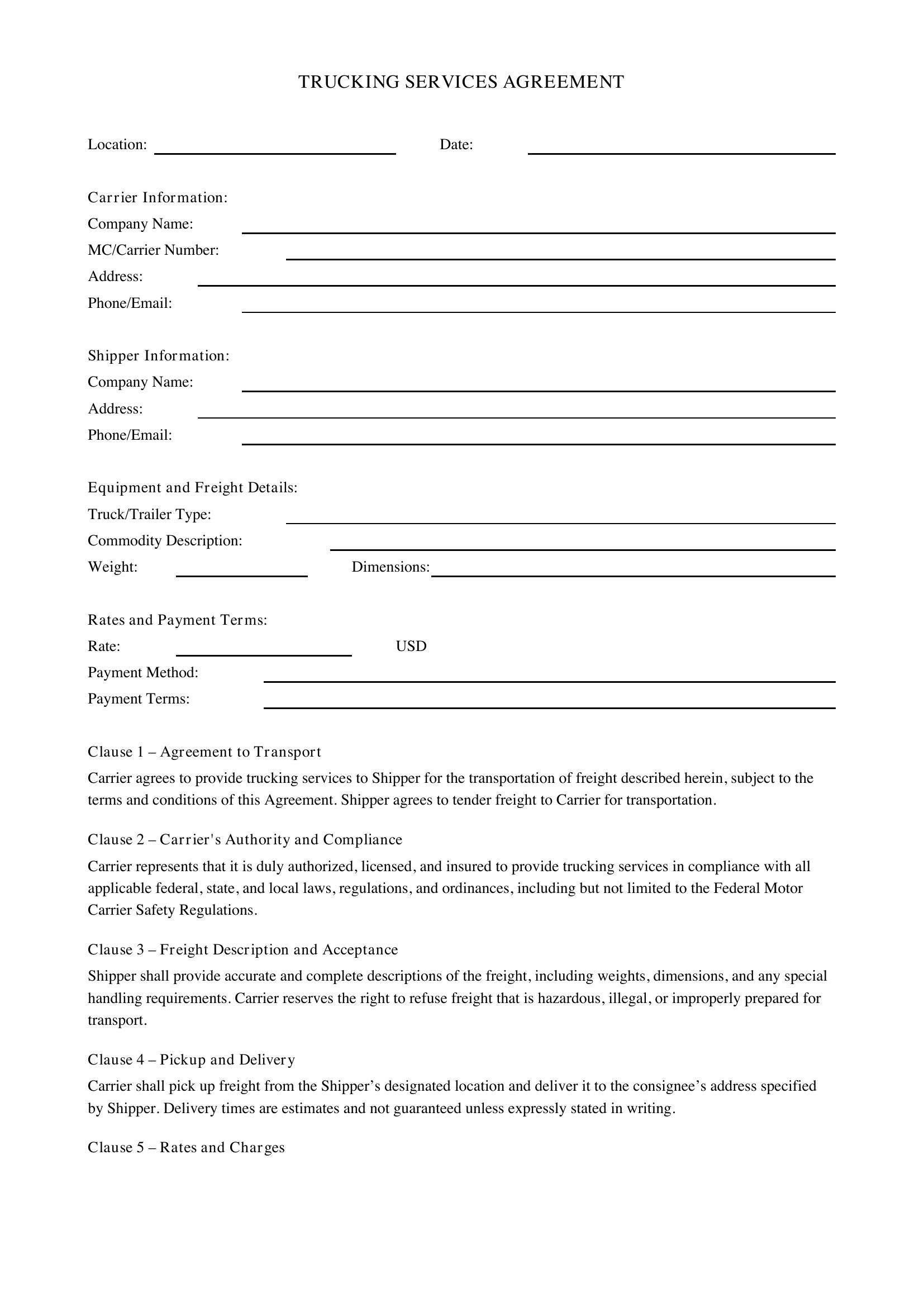 Trucking Contract Template - US