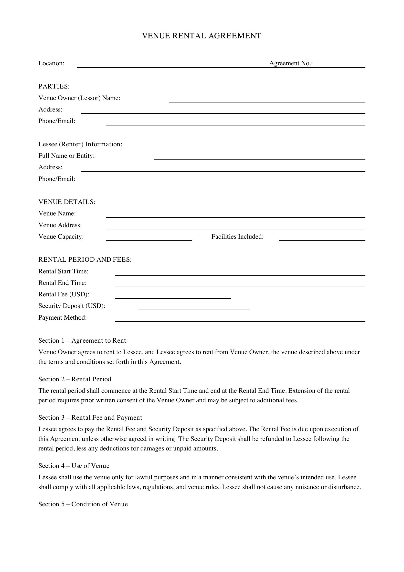 Venue Contract Template - US