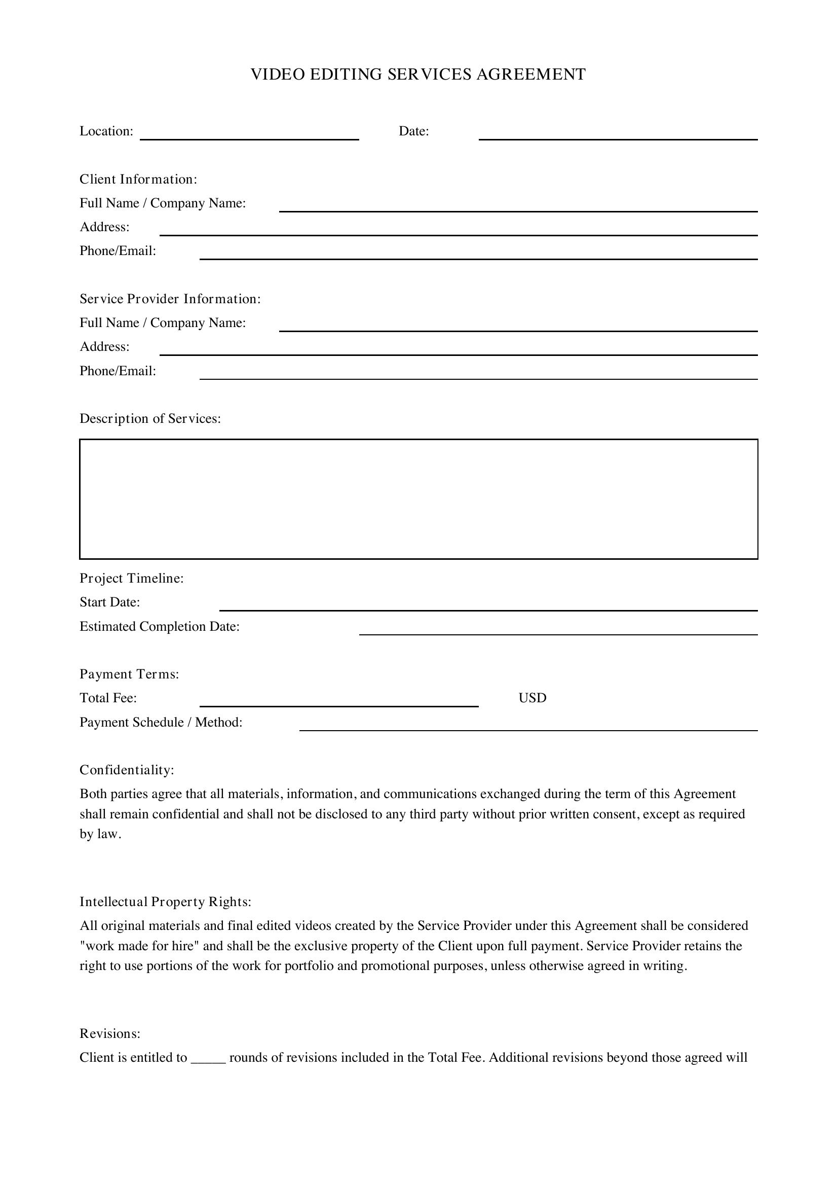 Video Editing Contract Template - US