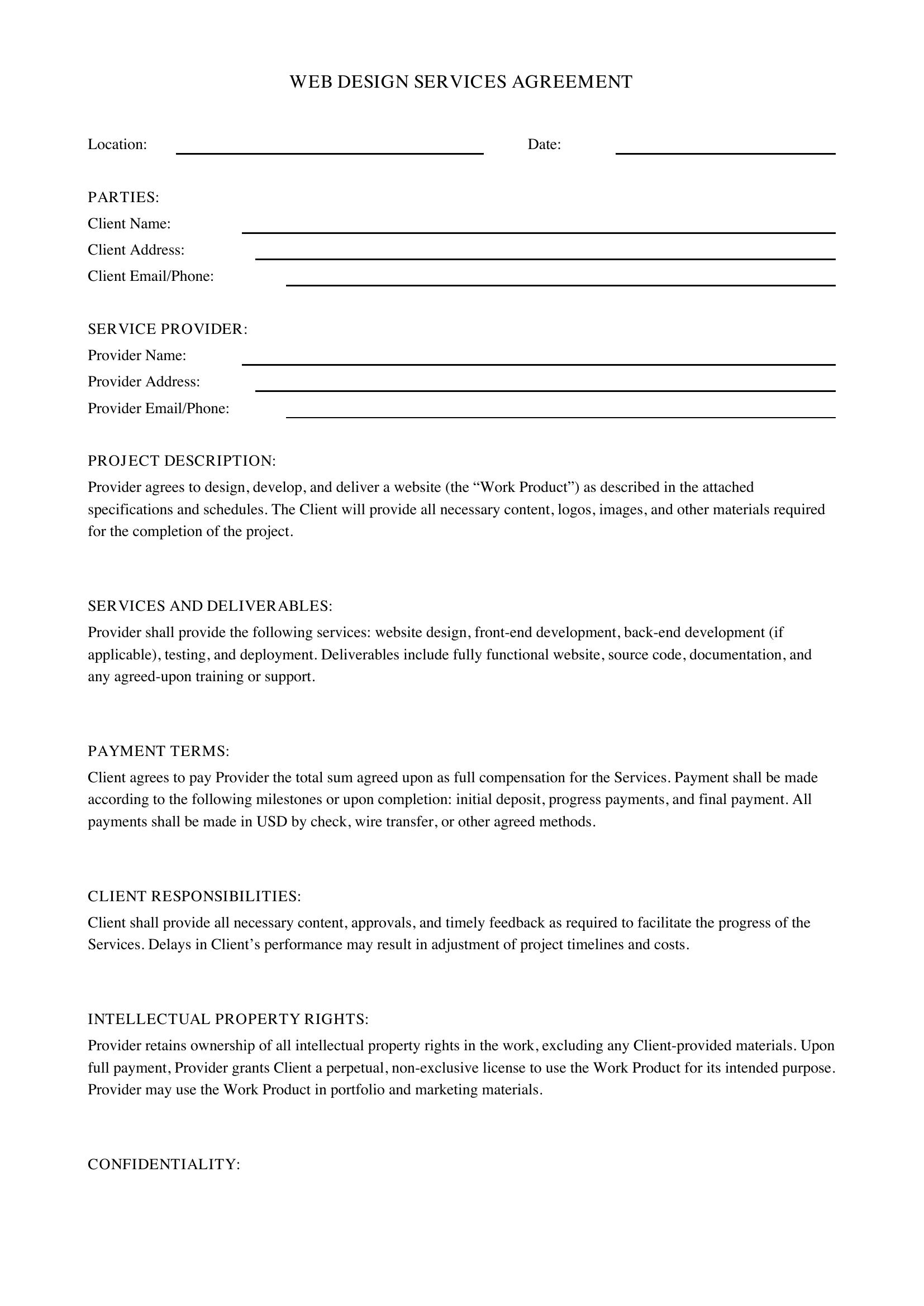 Web Design Contract Template - US