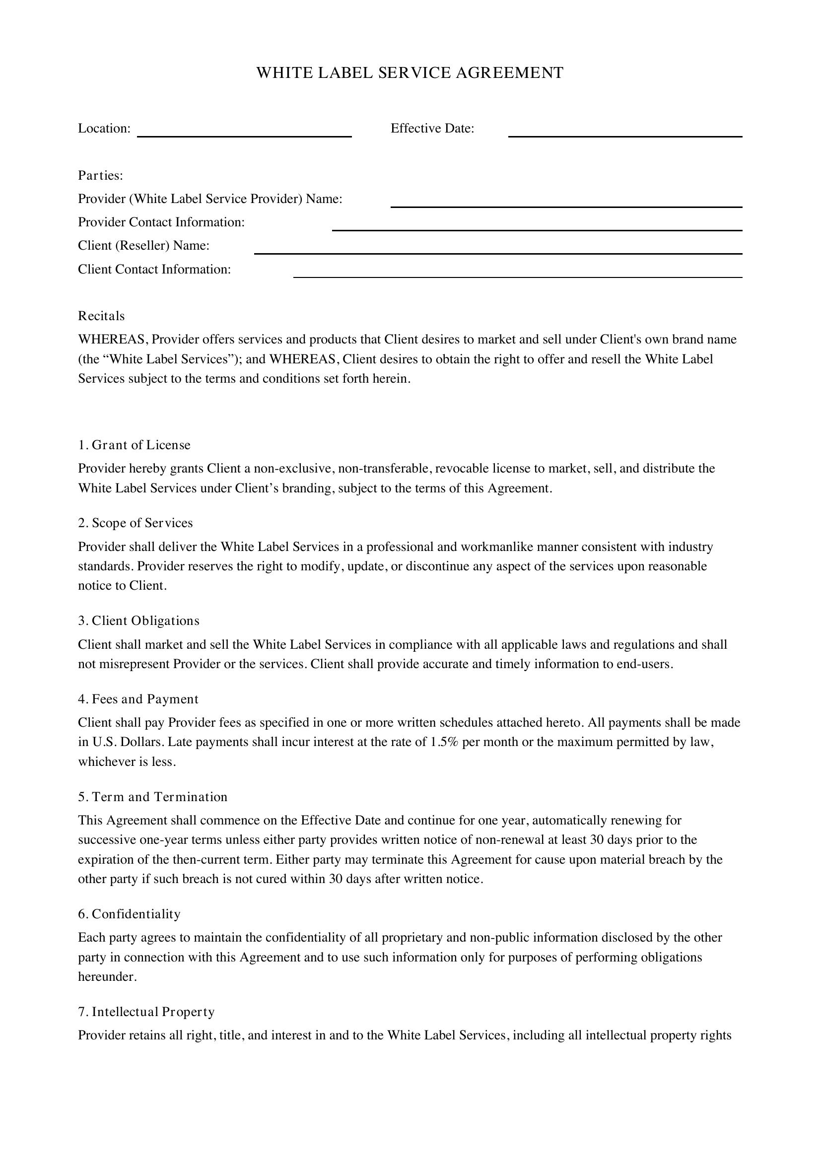 White Label Contract Template - US