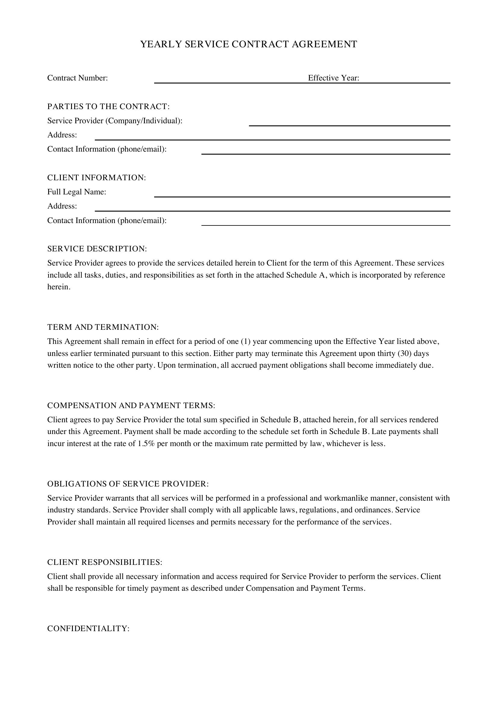 Yearly Contract Template - US